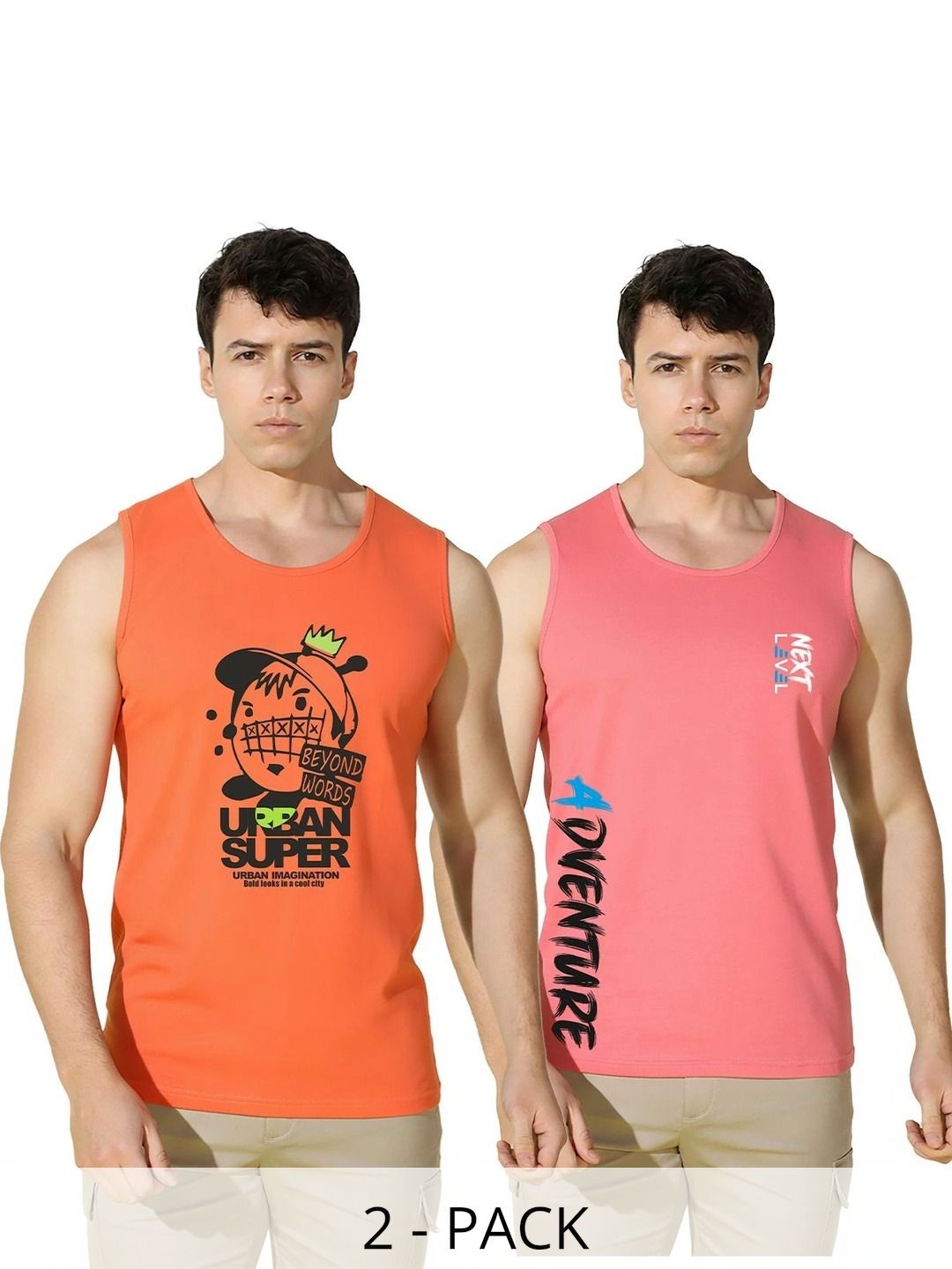 MINISTRY OF FRIENDS Pack of 2 Printed Cotton Gym Vest-picture-26