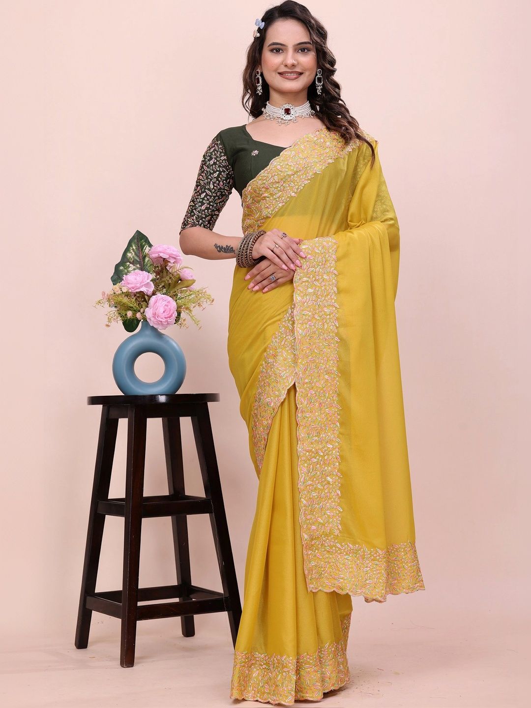 all about you Floral Embroidered Poly Georgette Designer Saree-picture-38