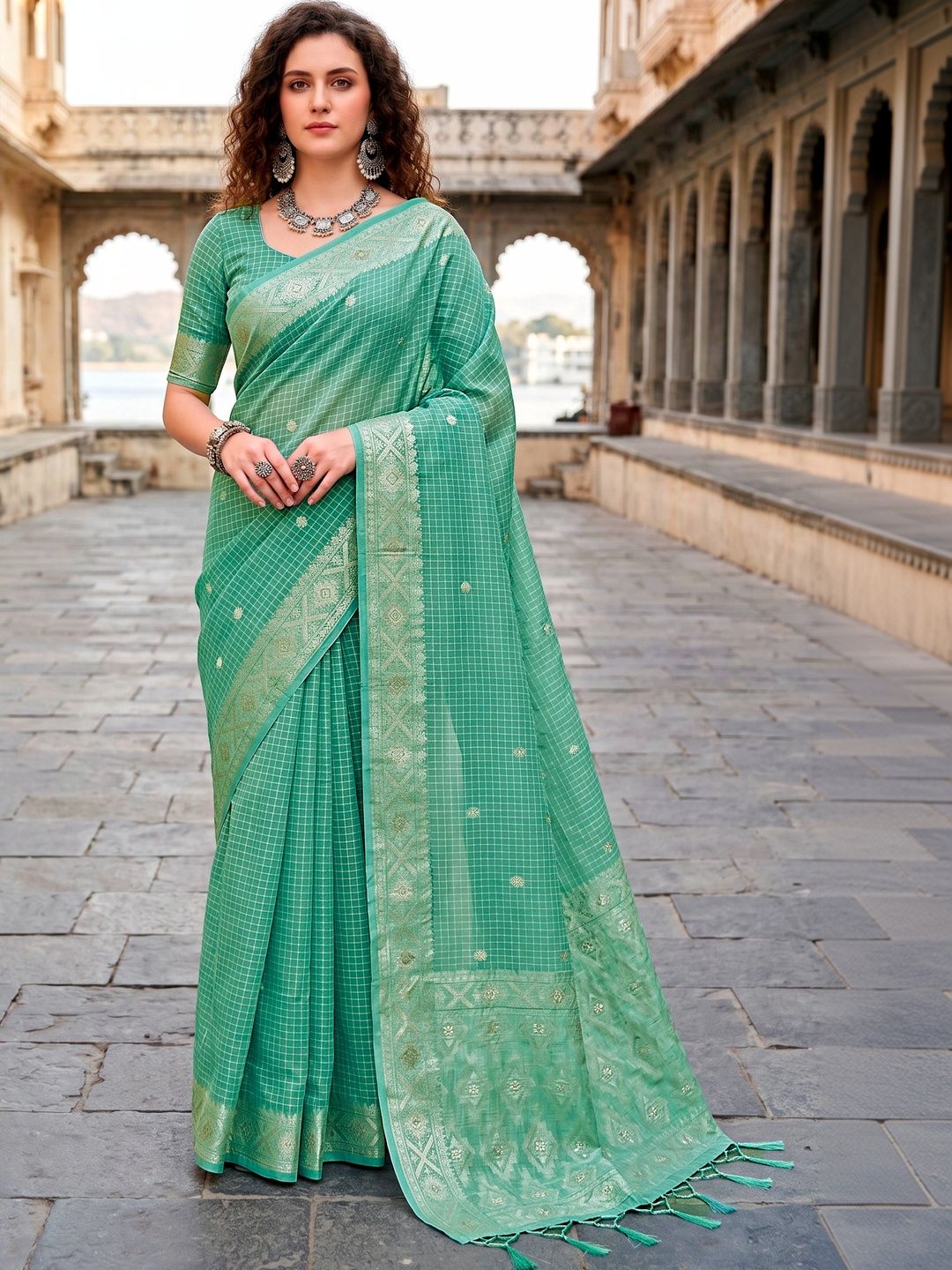 SANGAM PRINTS Woven Design Zari Tussar Saree-picture-10
