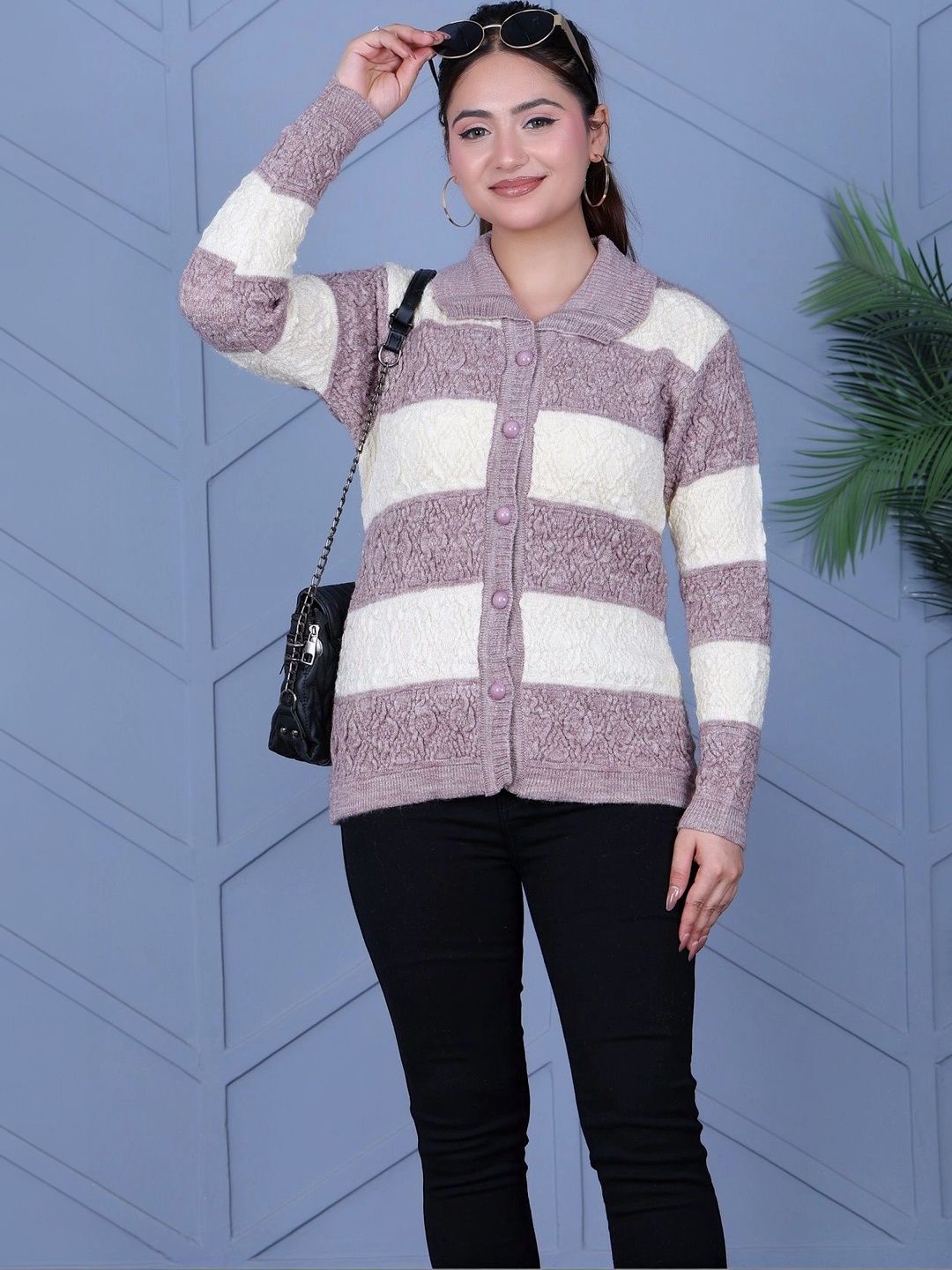 DUTCH DREAM Women Striped Woollen Cardigan-picture-29