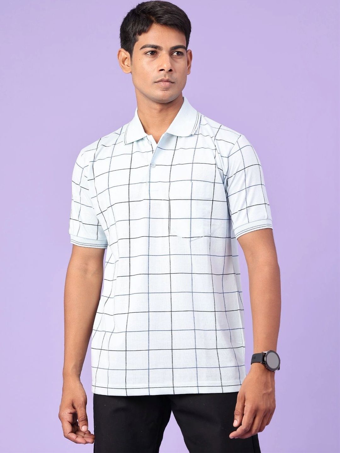 V-Mart Men Checked Polo Collar Pockets T-shirt-picture-25