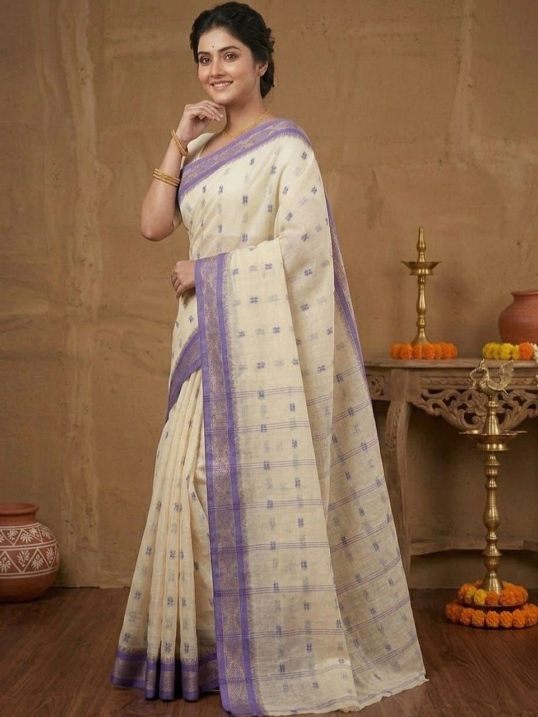 KALINI Woven Design Zari Pure Cotton Taant Saree-picture-15