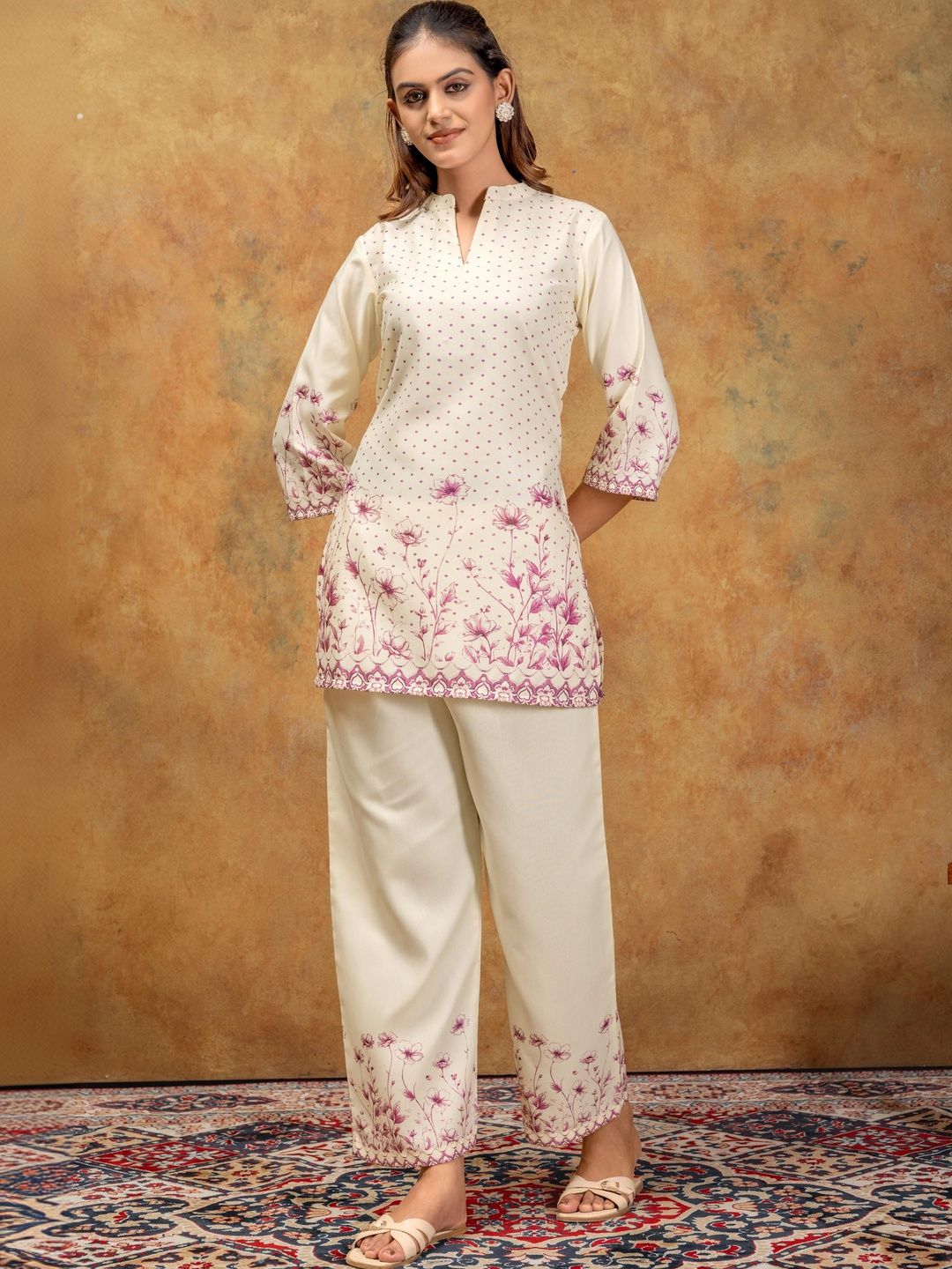 HERE&NOW Women Floral Printed Regular Pure Cotton Kurta with Trousers-picture-21