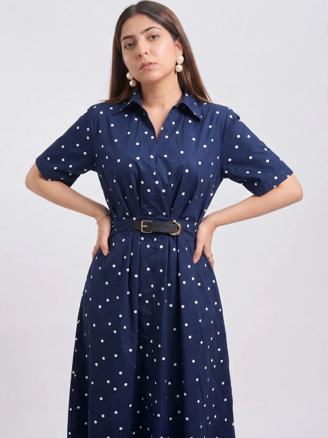 TBFO Polka Dot Print A-Line Midi Dress-image-18