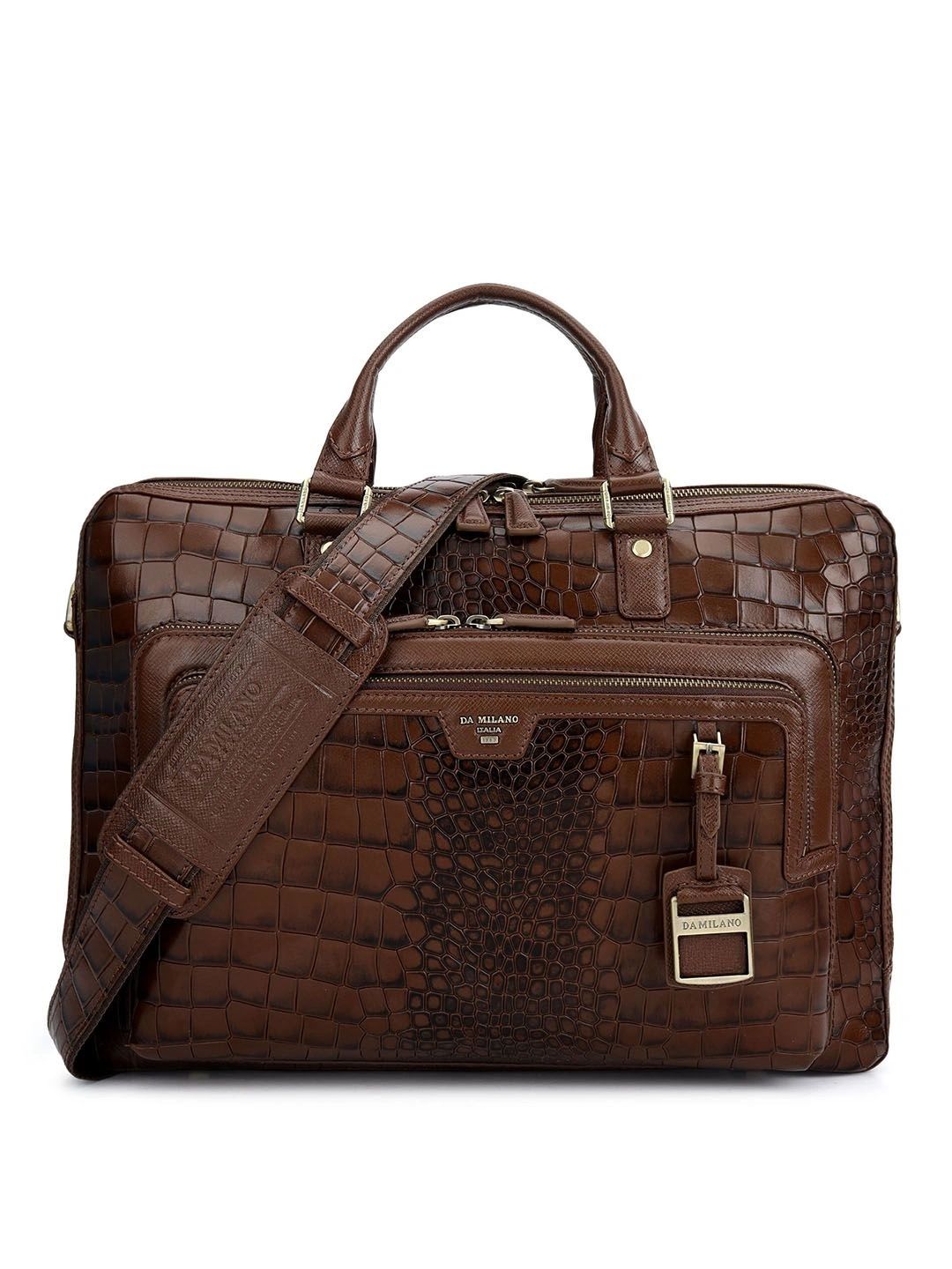 Da Milano Men Textured Leather Laptop Bag-image-24