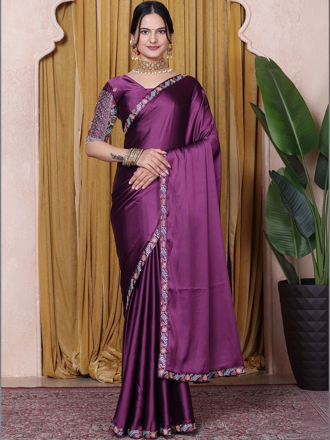 Mitera Embellished Embroidered Satin Designer Saree-picture-25