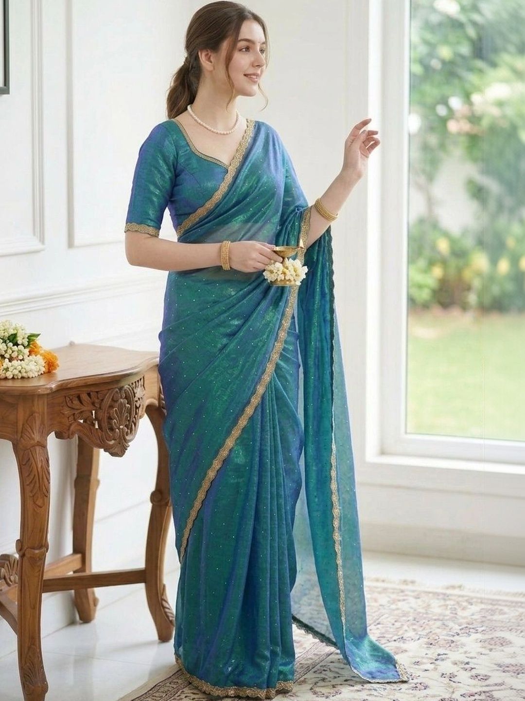 Akshmi Creation Woven Design Net Saree-image-35