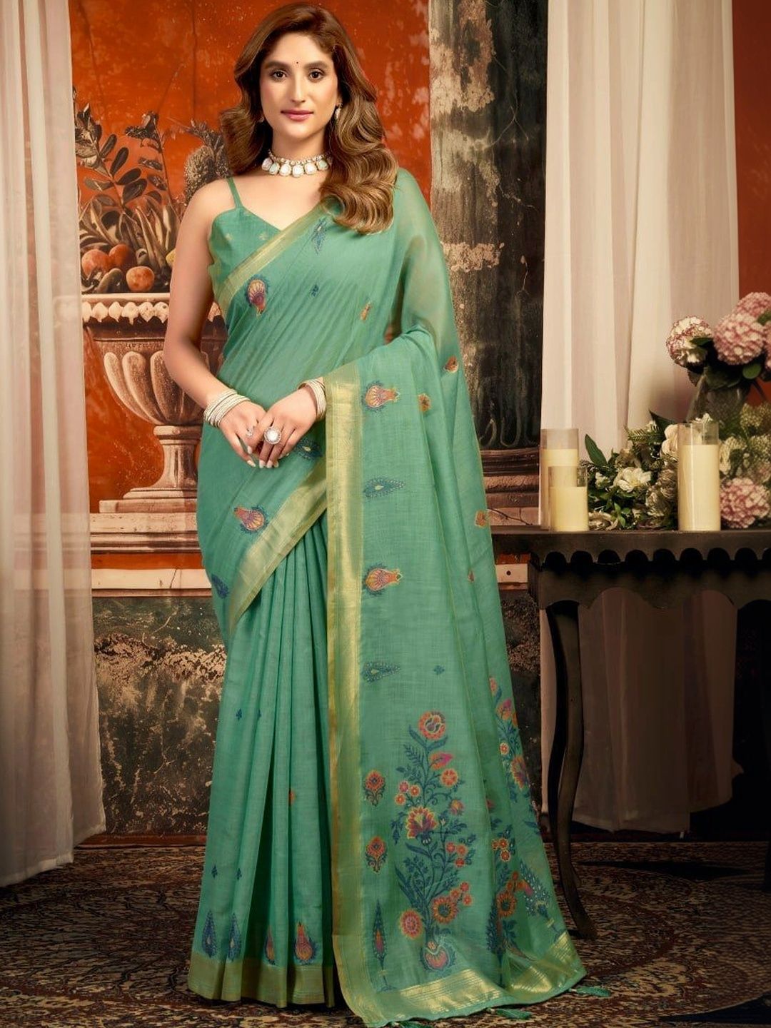 AD Saree Mall Floral Silk Blend Designer Kanjeevaram Sarees-picture-31