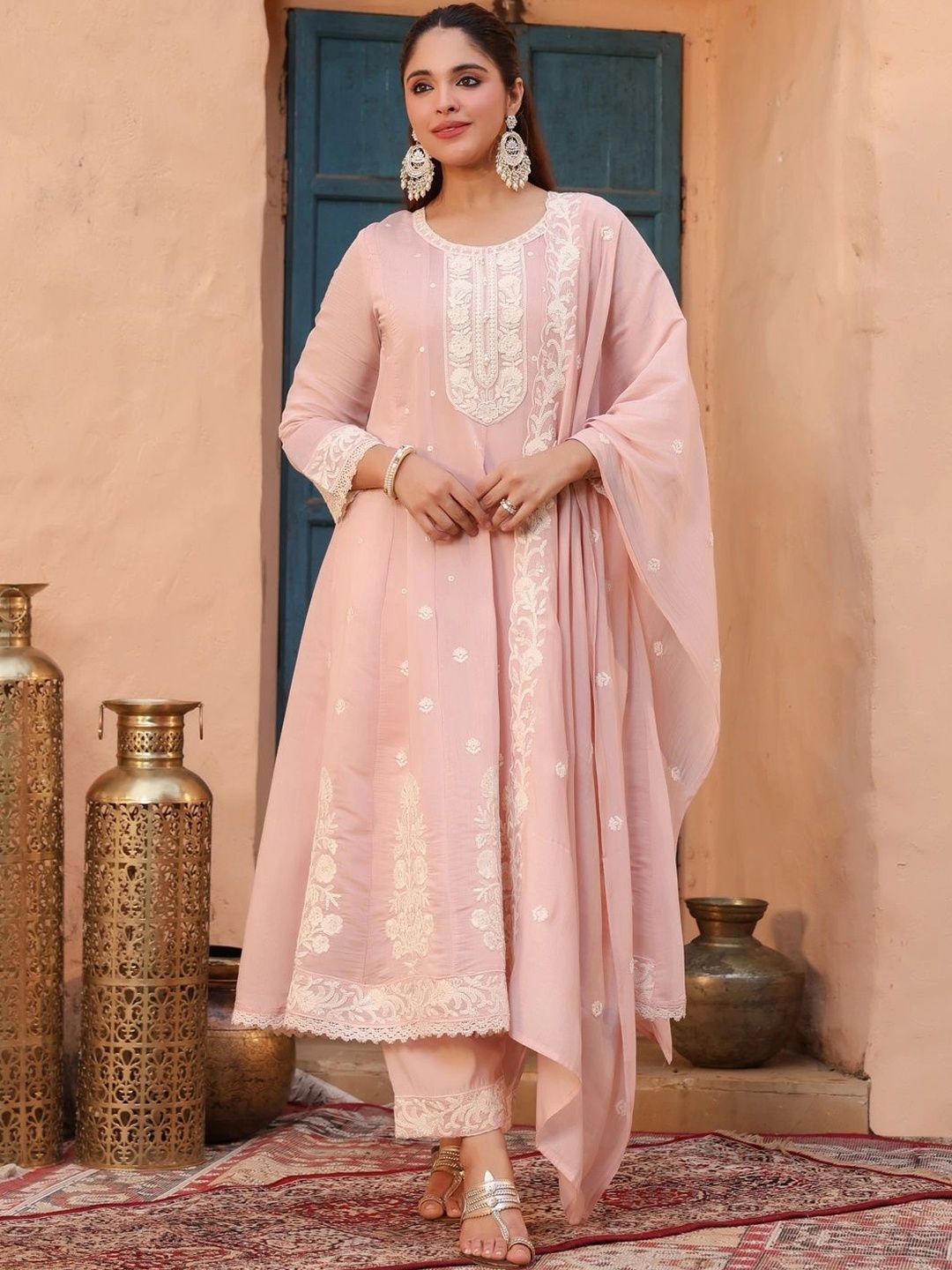 Rain & Rainbow Women Ethnic Motifs Regular Thread Work Kurta with Trousers & With Dupatta-picture-26