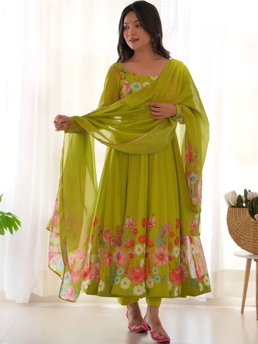 all about you Women Floral Printed Regular Kurta with Trousers & With Dupatta-picture-42