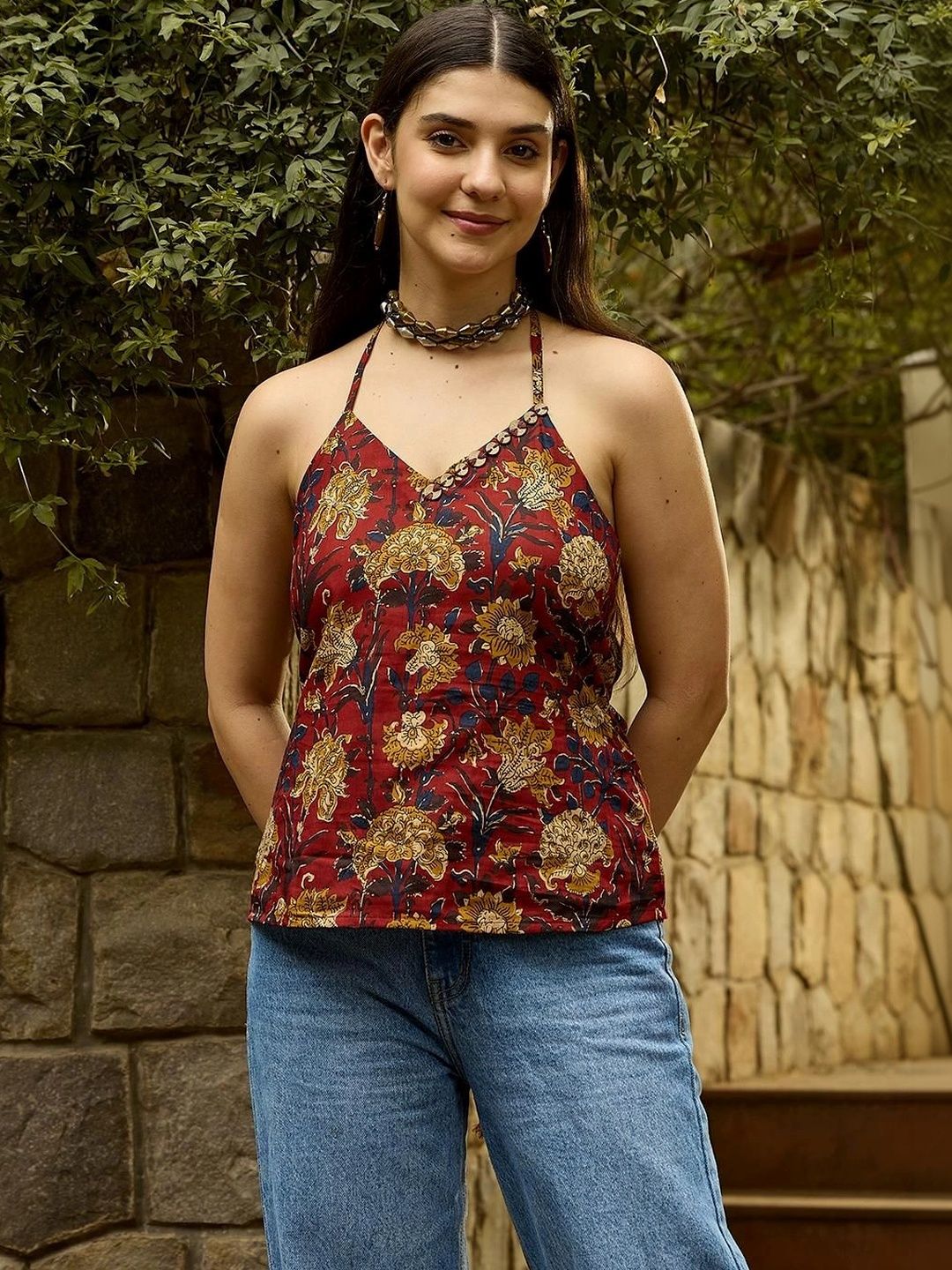 KALINI Floral Print Halter Neck Cotton Top-picture-30
