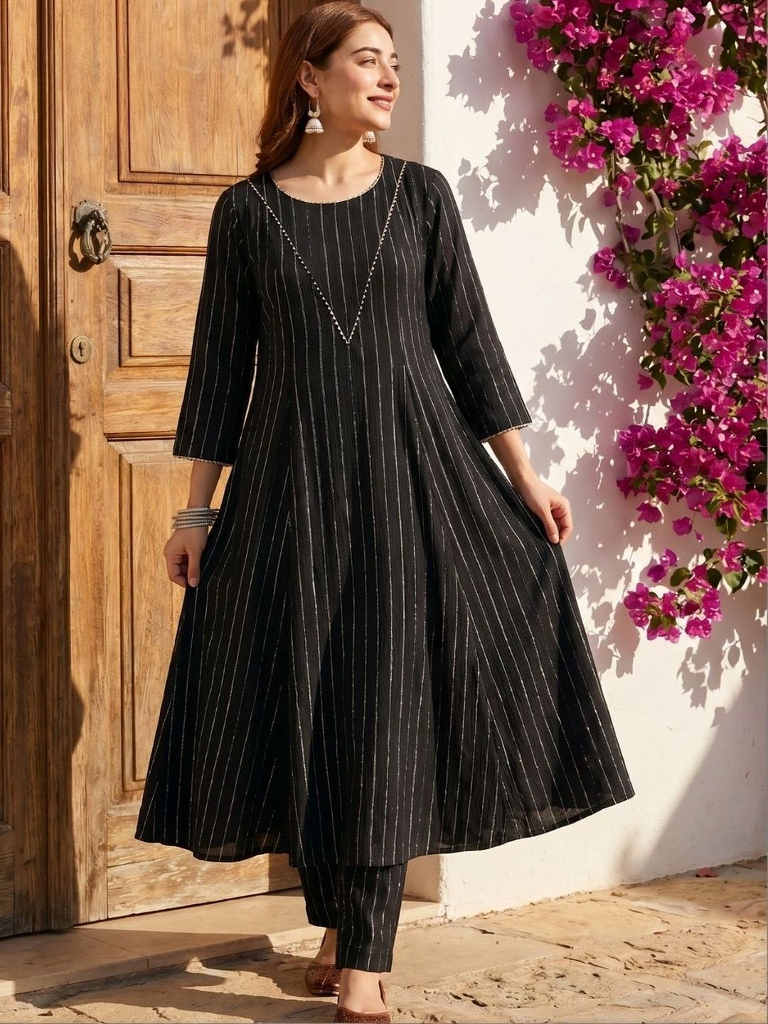 Varanga Women Printed Regular Silk Crepe Kurta with Trousers-image-14