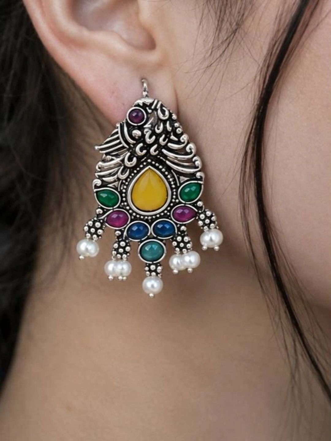 THE GLAM POUCH Peacock Shaped Drop Earrings-picture-44