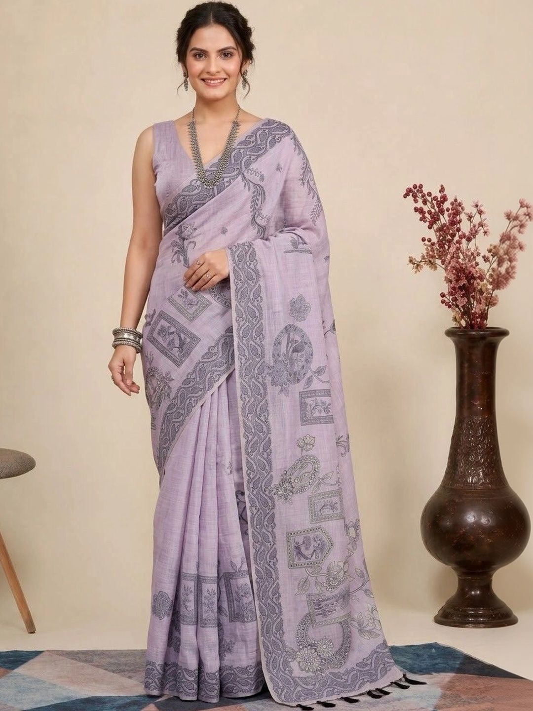 Anouk Floral Pure Cotton Jamdani Saree-image-39