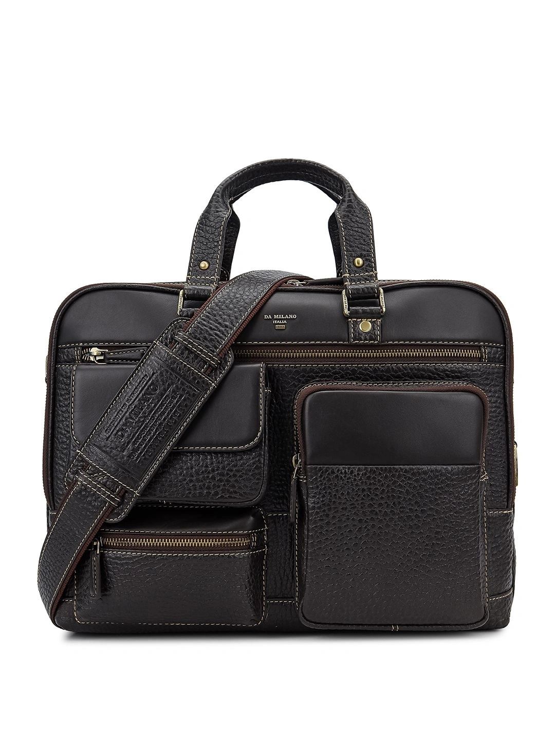Da Milano Men Textured Leather Laptop Bag-picture-17