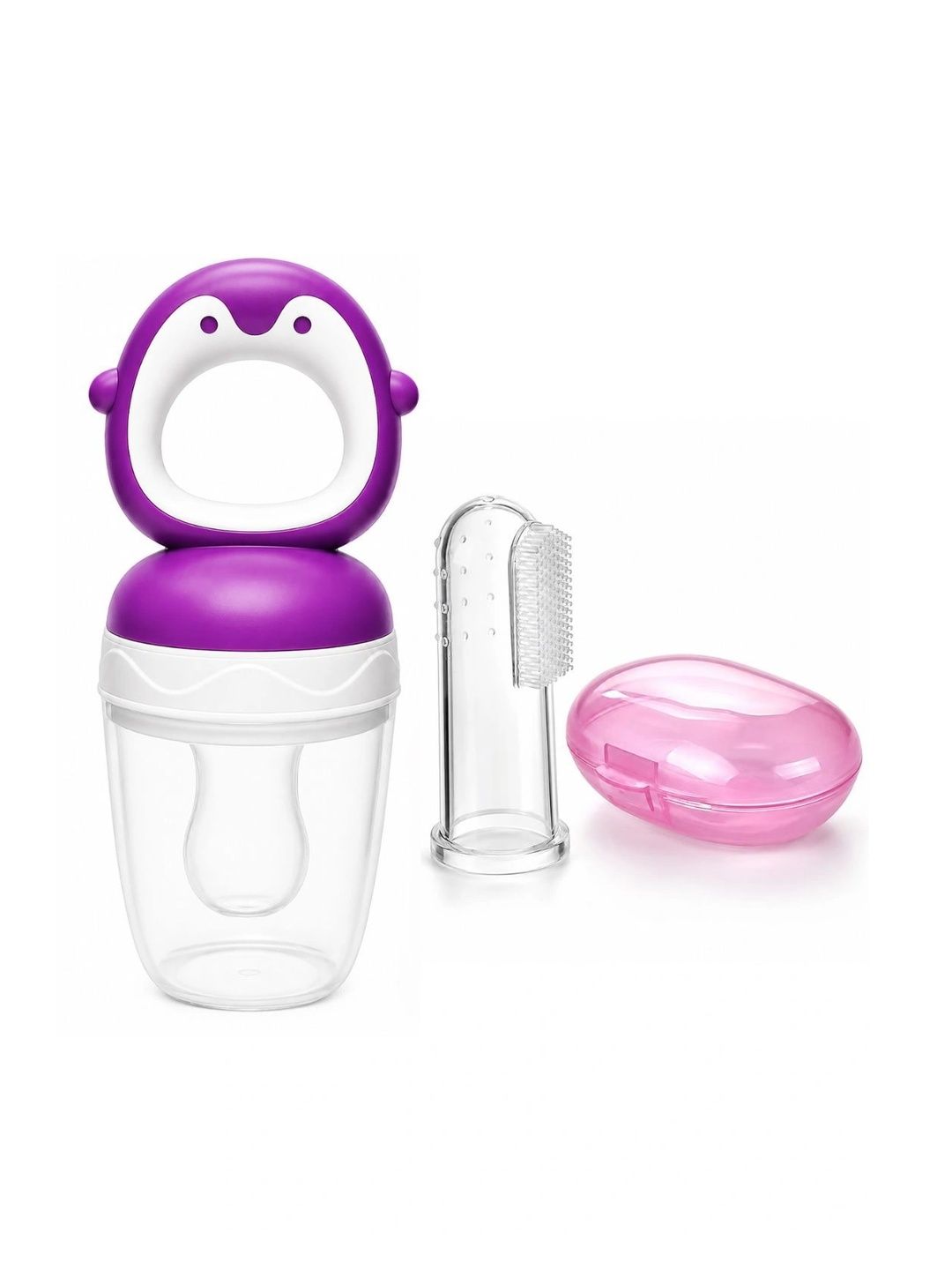 Crescent Infants Set Of 2 Transparent Food-Grade Fruit Food Feeder Nibbler & Finger Brush-picture-39