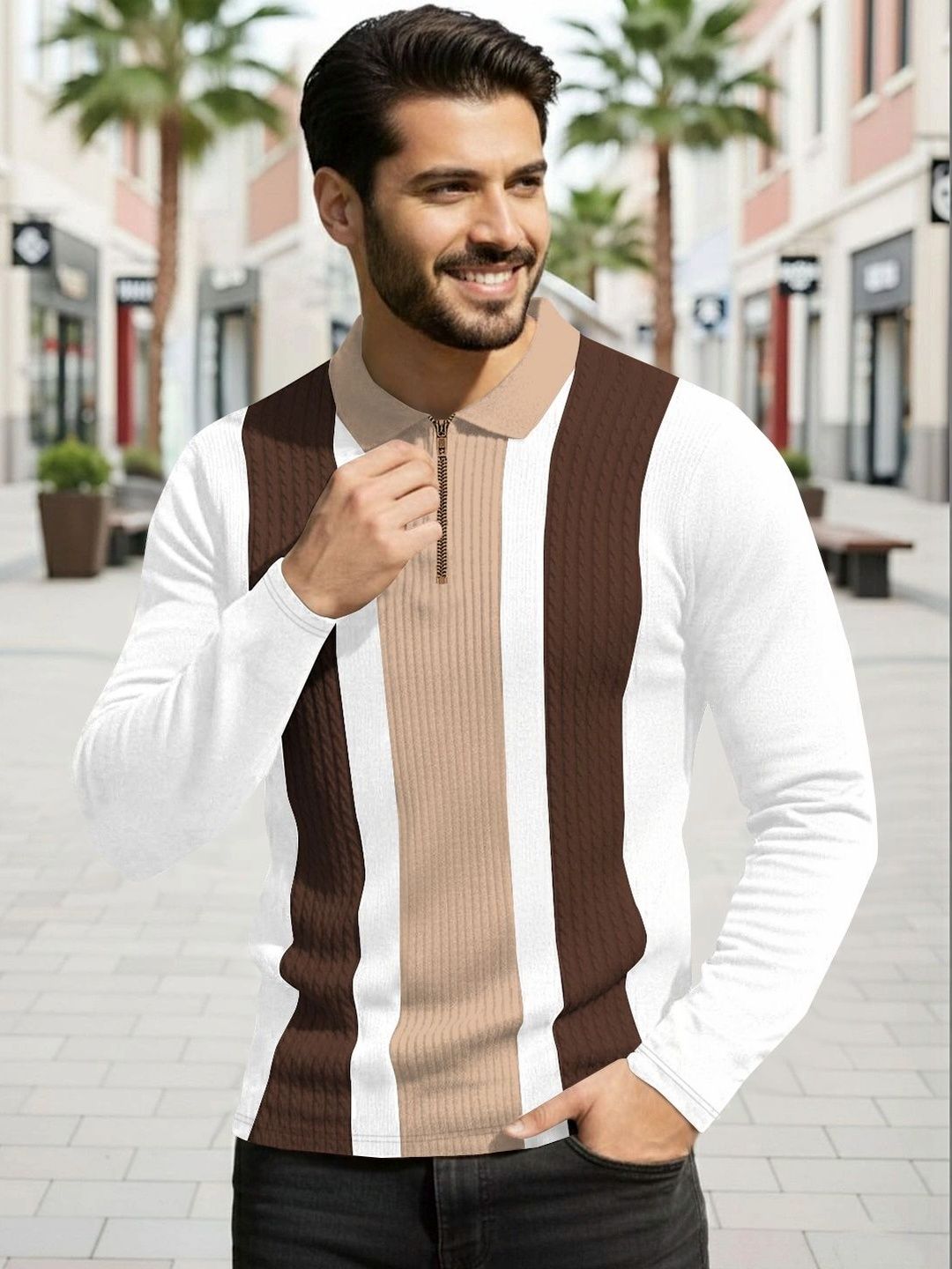 KAJARU Men Striped Polo Collar T-shirt-picture-39