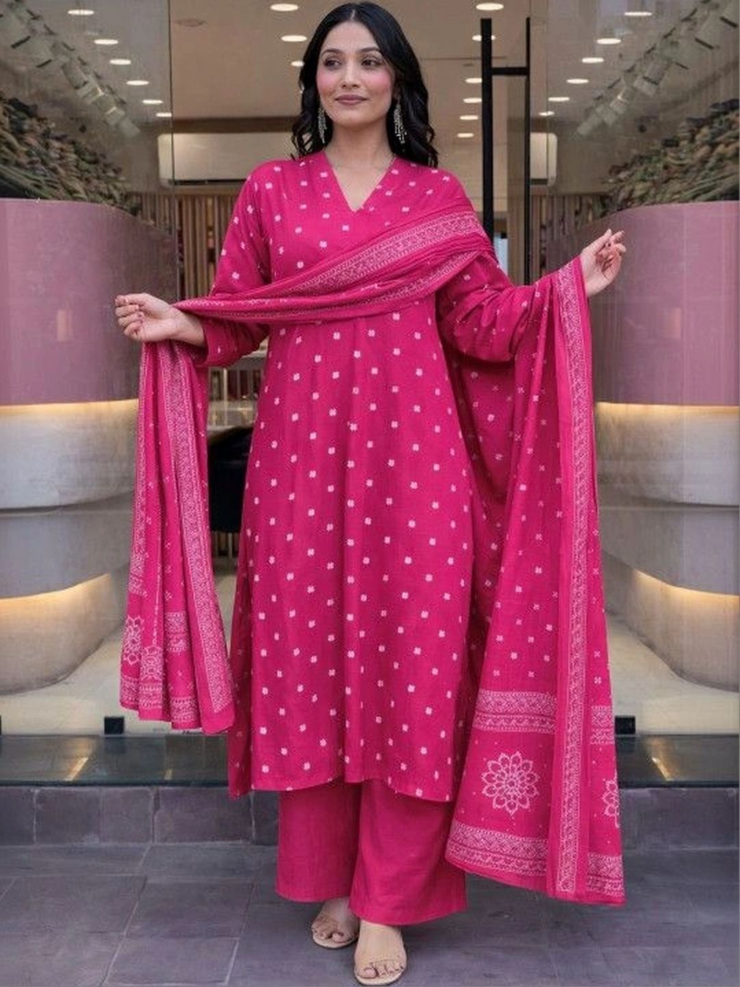 SANTOPERA DESIGNER Women Ethnic Motifs Printed Regular Kurta with Palazzos & With Dupatta-picture-15