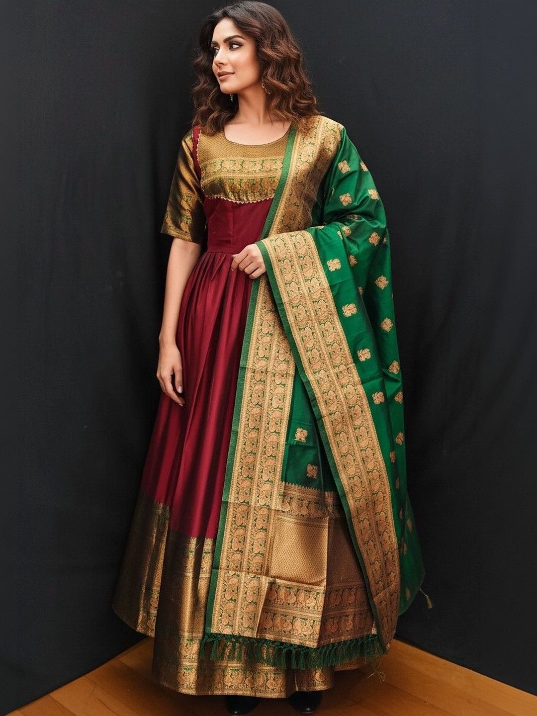 Kinjhit Fashion Patterned Ethnic Gown Dress With Dupatta-picture-30