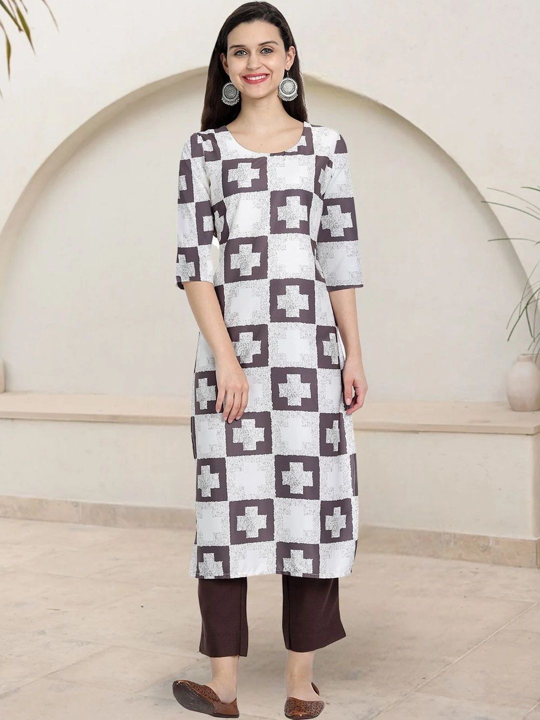 HERE&NOW Women Geometric Printed Crepe Kurta-picture-21