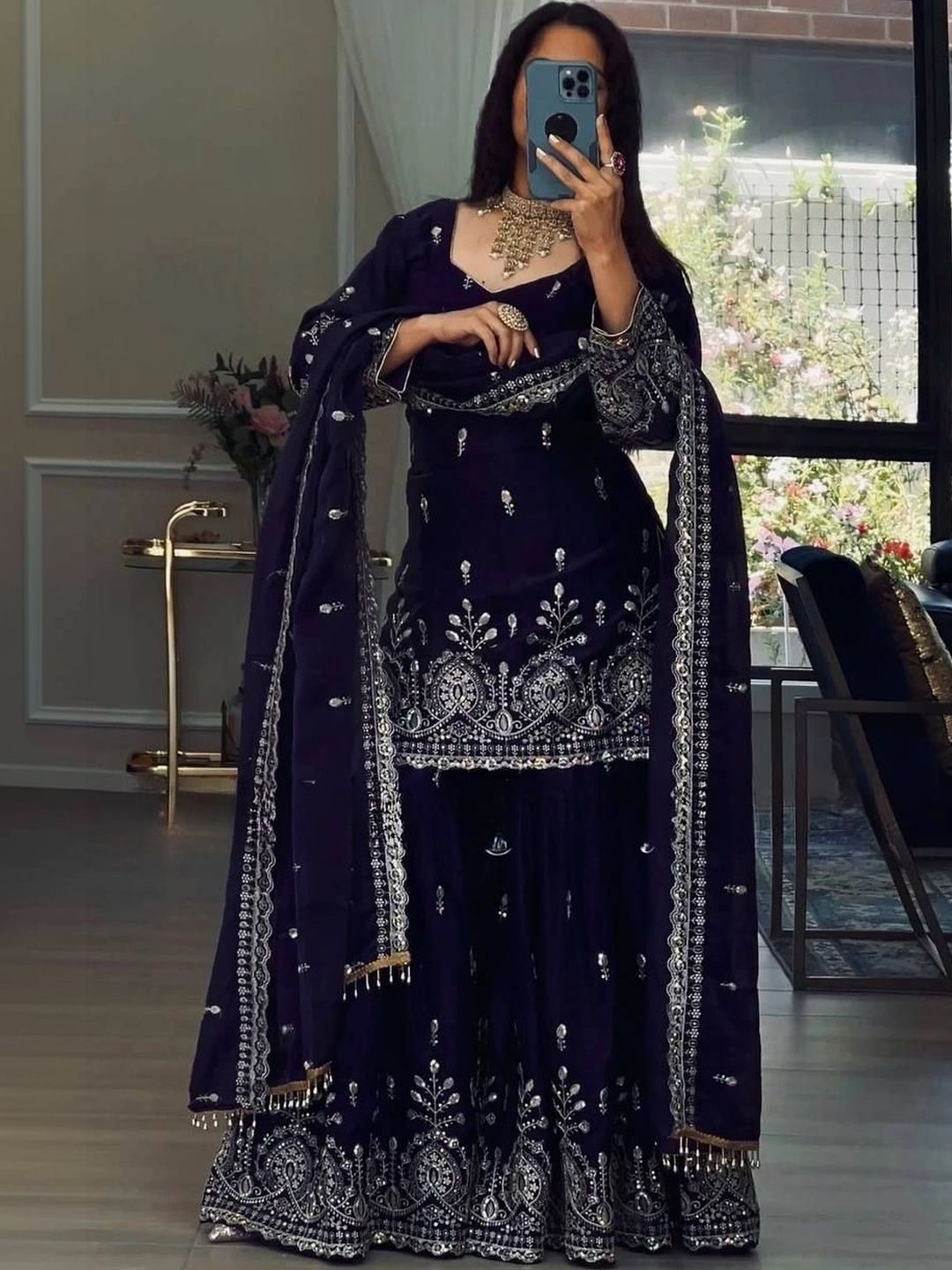 SWORNY FASHION Women Ethnic Motifs Embroidered Regular Kurta with Sharara & With Dupatta-picture-35