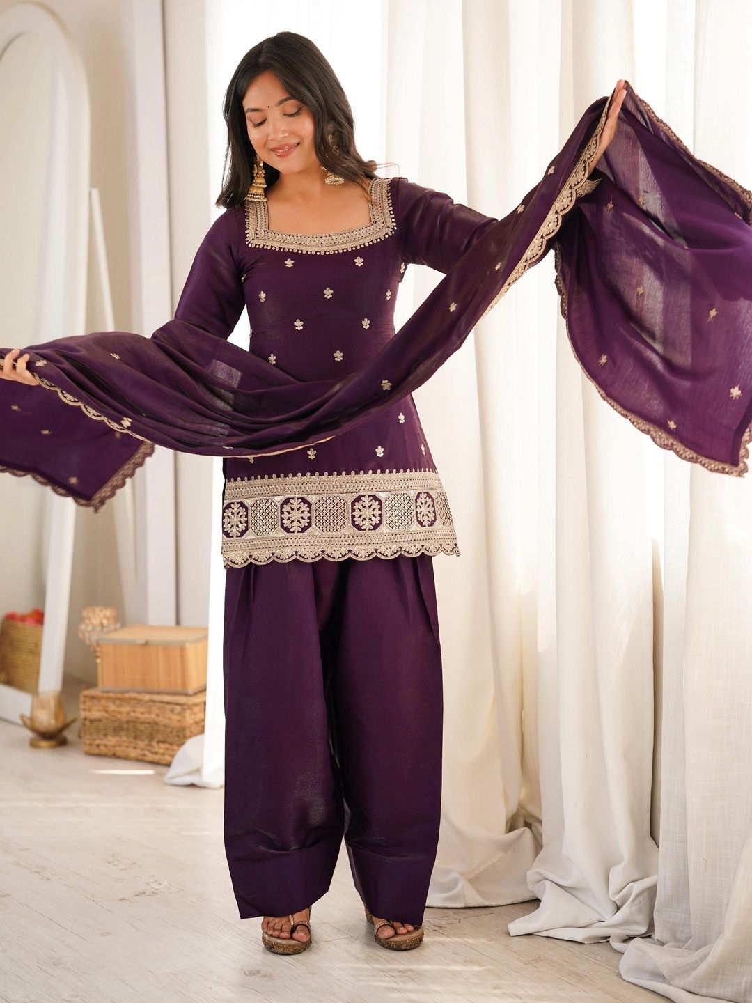 SAJANRE Women Ethnic Motifs Embroidered Regular Kurta with Patiala & With Dupatta-picture-46