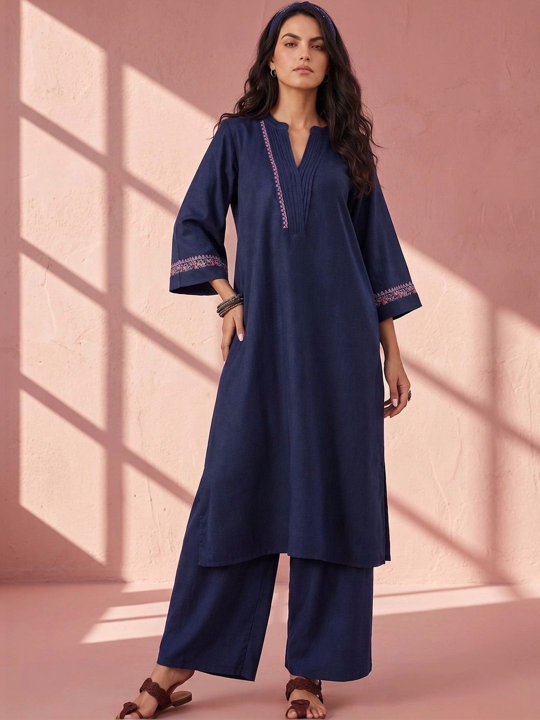 Anouk Women Ethnic Motifs Embroidered Regular Thread Work Kurta with Palazzos-image-32