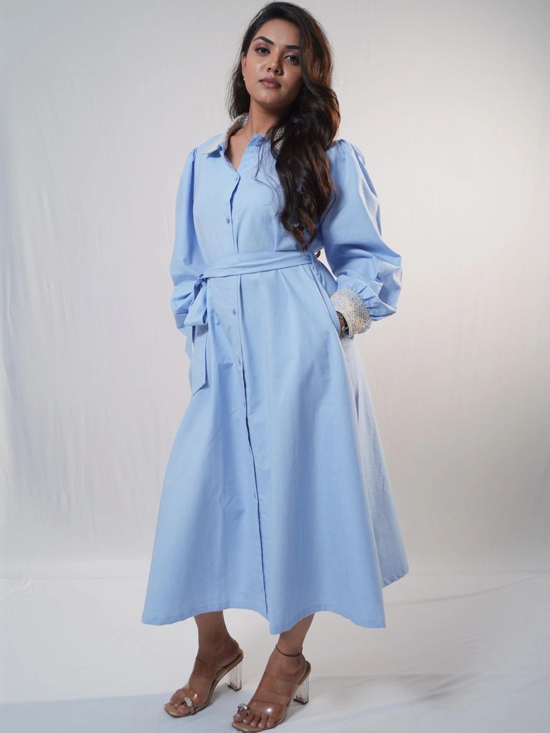 CHIC THREADS Denim A-Line Midi Dress-image-40