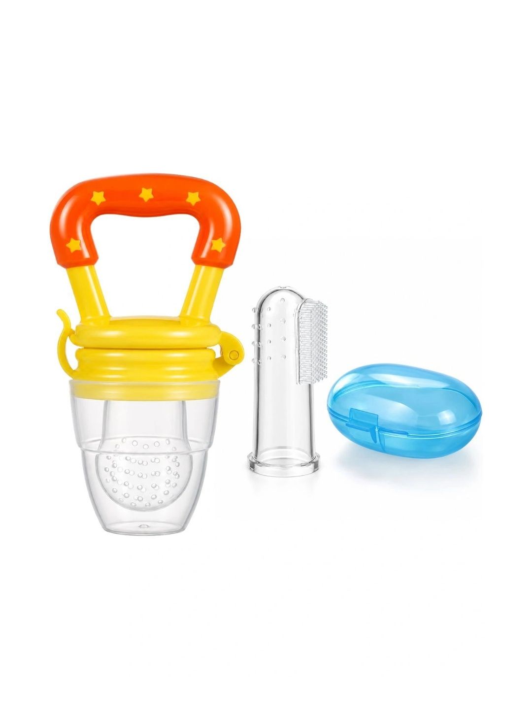 Crescent Infants Set Of 2 Yellow Food-Grade Fruit Food Feeder Nibbler & Finger Brush-picture-31