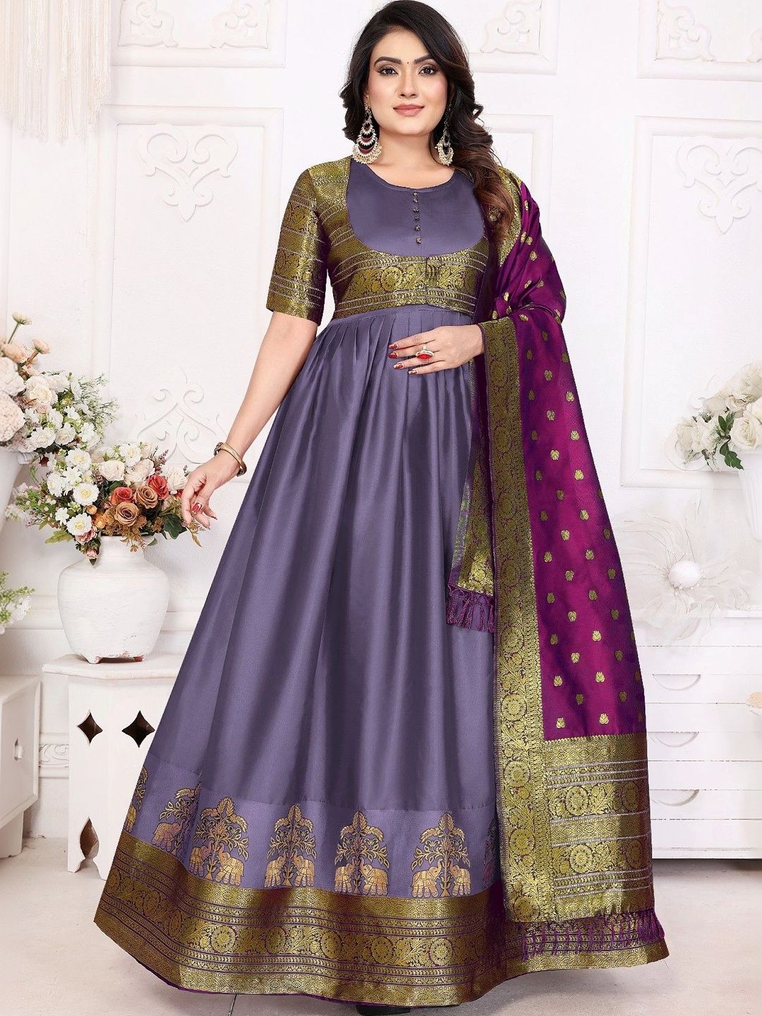 Kinjhit Fashion Woven Design A-Line Ethnic Dresses-picture-20