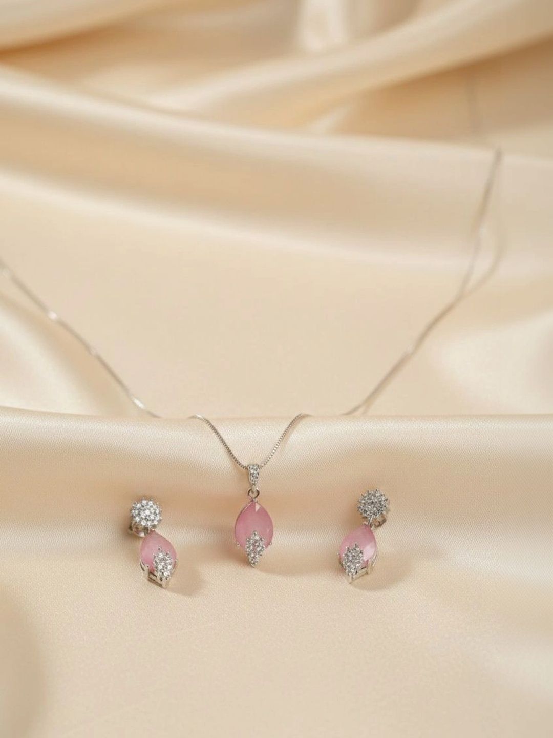 ADITYA COLLECTION Silver-Plated Stone-Studded Pendant and Earrings-image-42