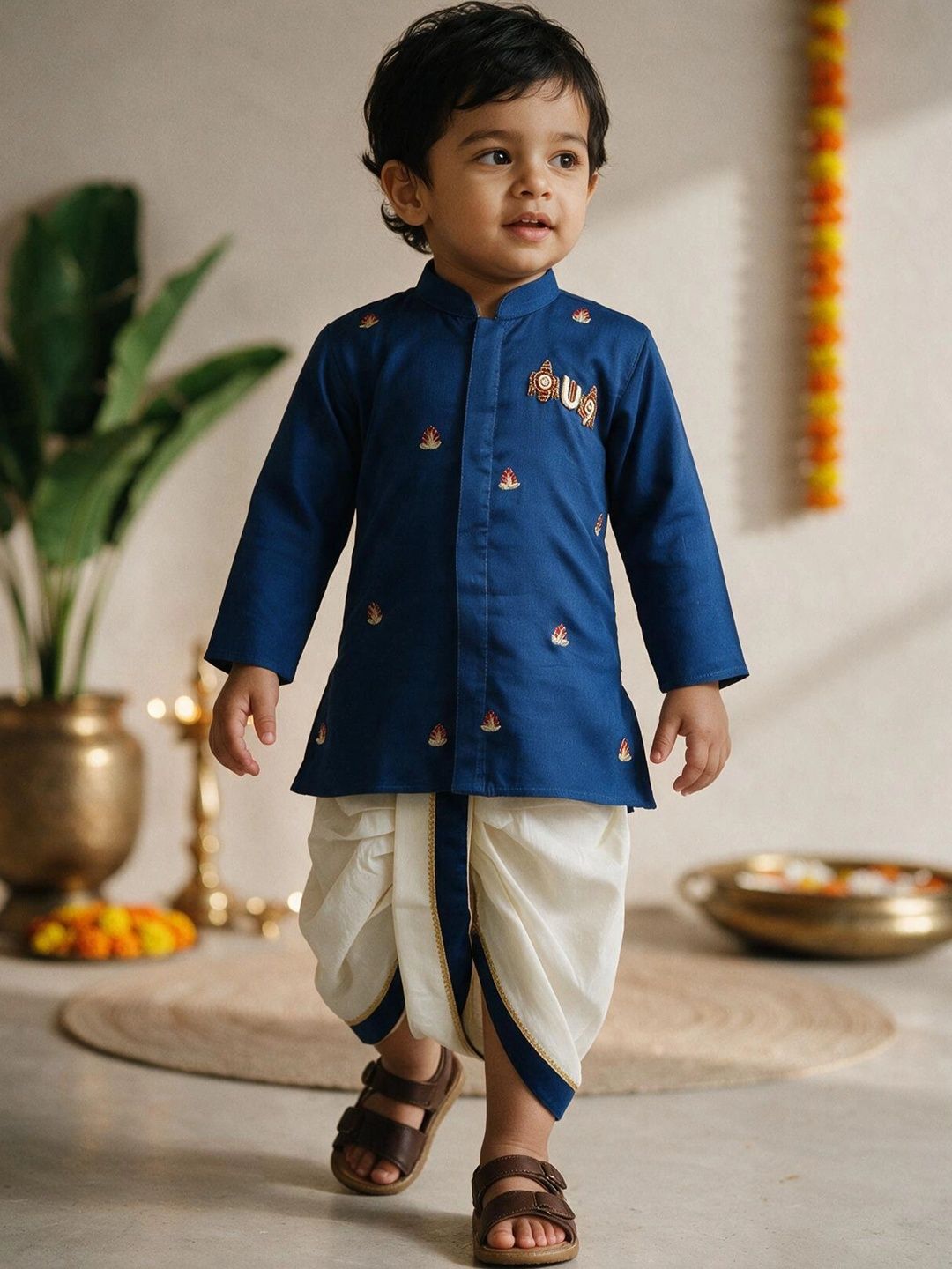 VASTRAMAY Boys Ethnic Motifs Embroidered Regular Thread Work Kurta with Dhoti Pants-picture-44