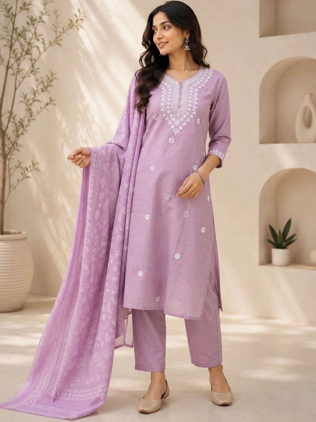 niva fashion Women Ethnic Motifs Embroidered Regular Thread Work Kurta with Trousers & With Dupatta-picture-45