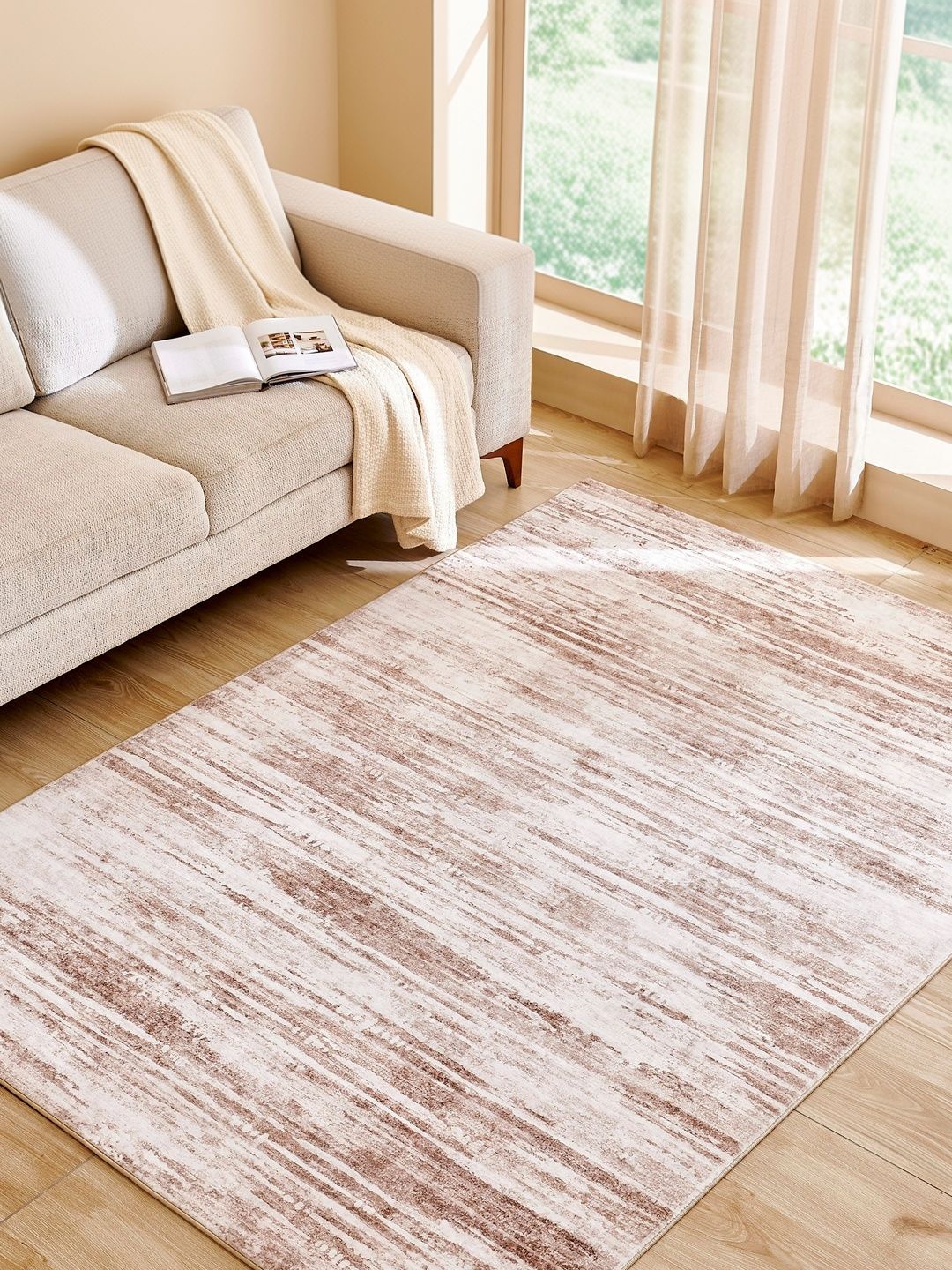 Home Centre Beige Abstract Polyester Carpet-image-29