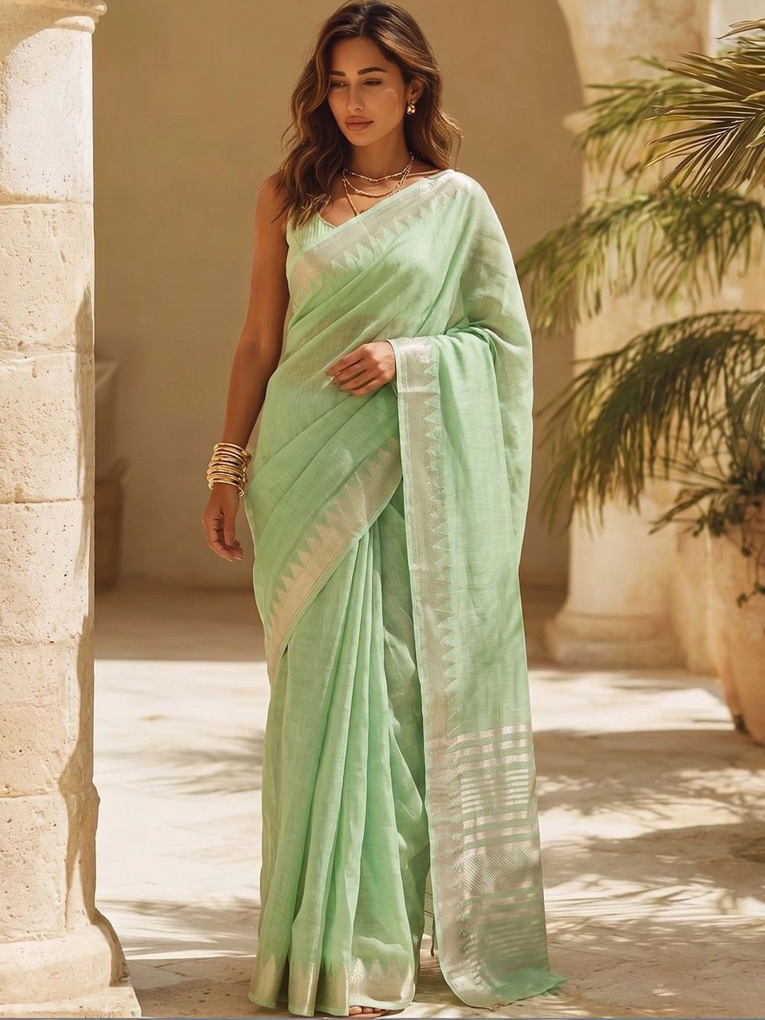 KALINI Woven Design Zari Linen Blend Saree-image-30