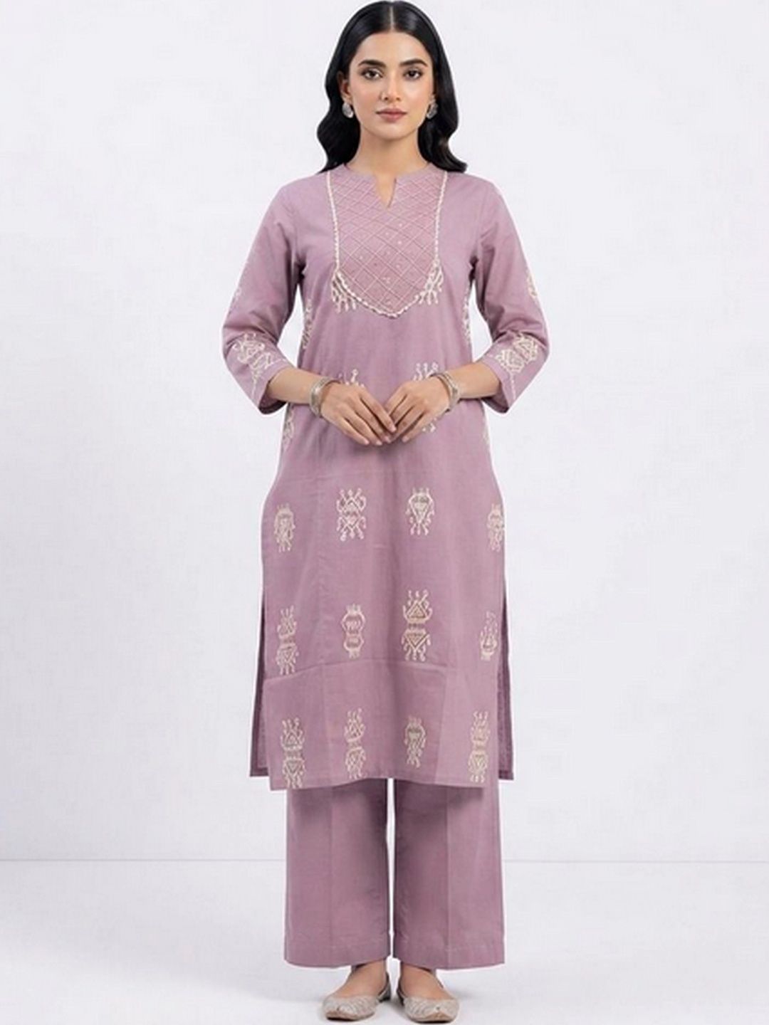 KALINI Women Ethnic Motifs Embroidered Regular Thread Work Pure Cotton Kurta with Trousers-picture-38