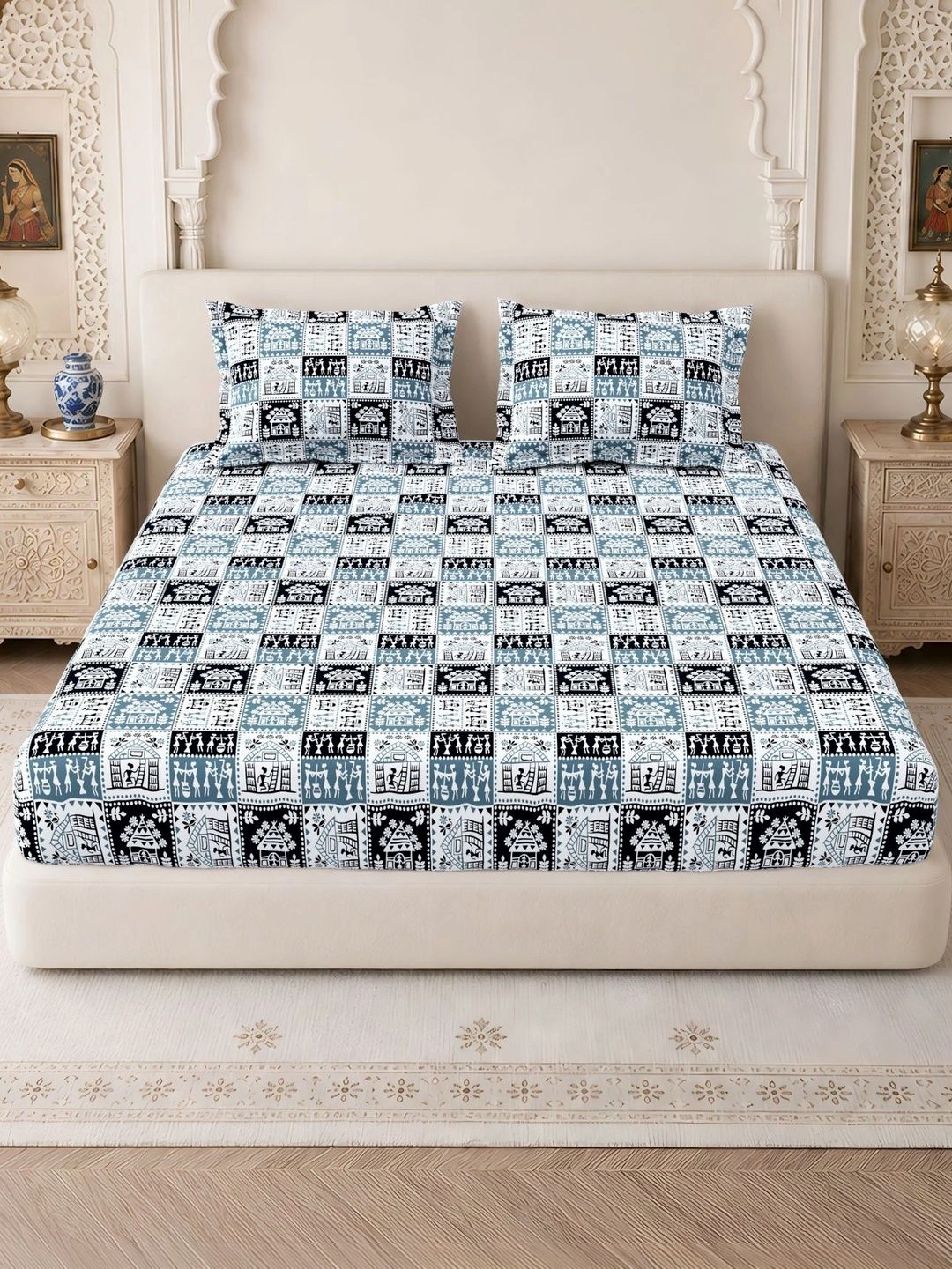 Homeful Style Blue & Black 160 TC Queen Bedsheet with 2 Pillow Covers-image-35