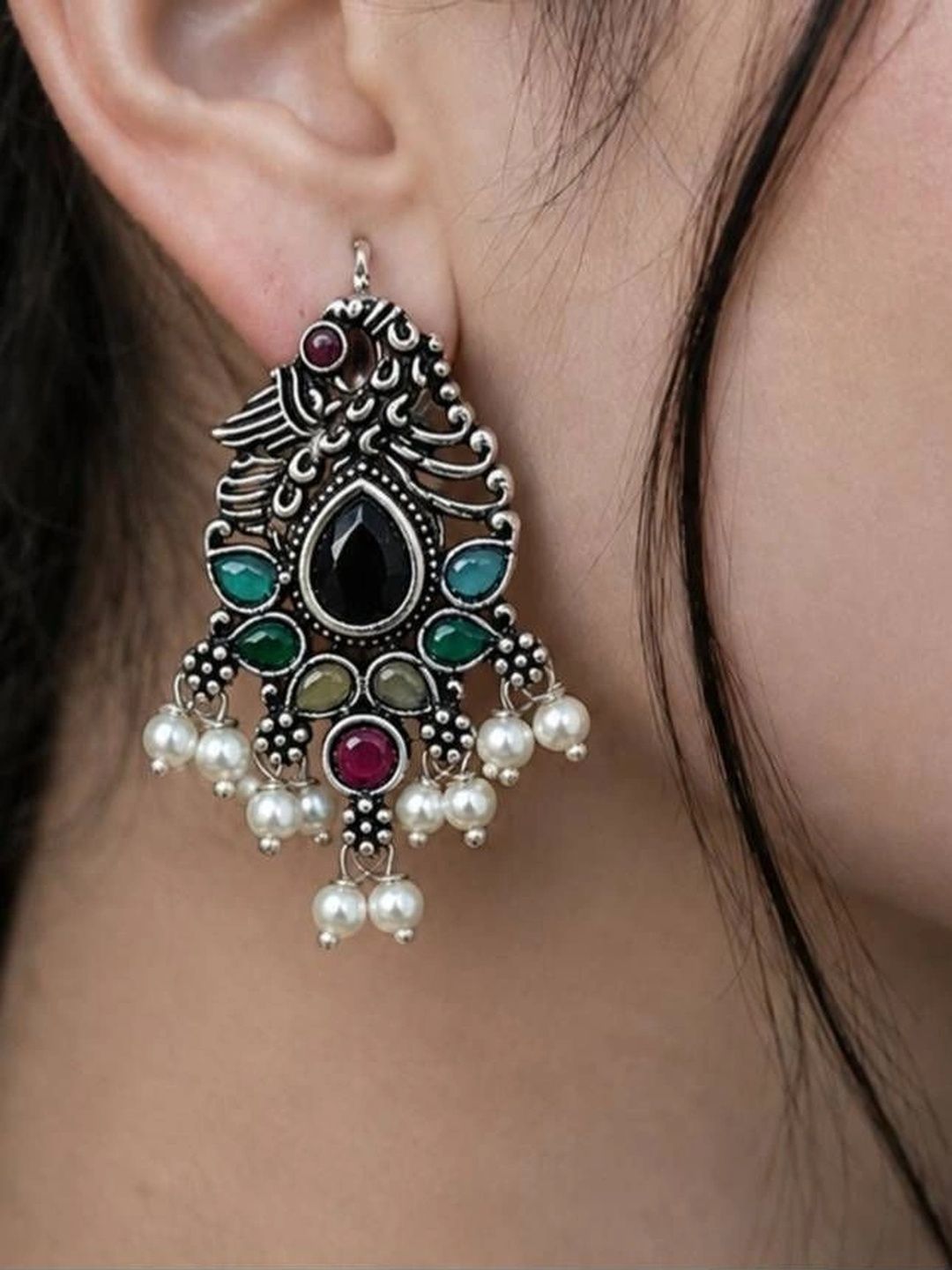 THE GLAM POUCH Peacock Shaped Drop Earrings-picture-32