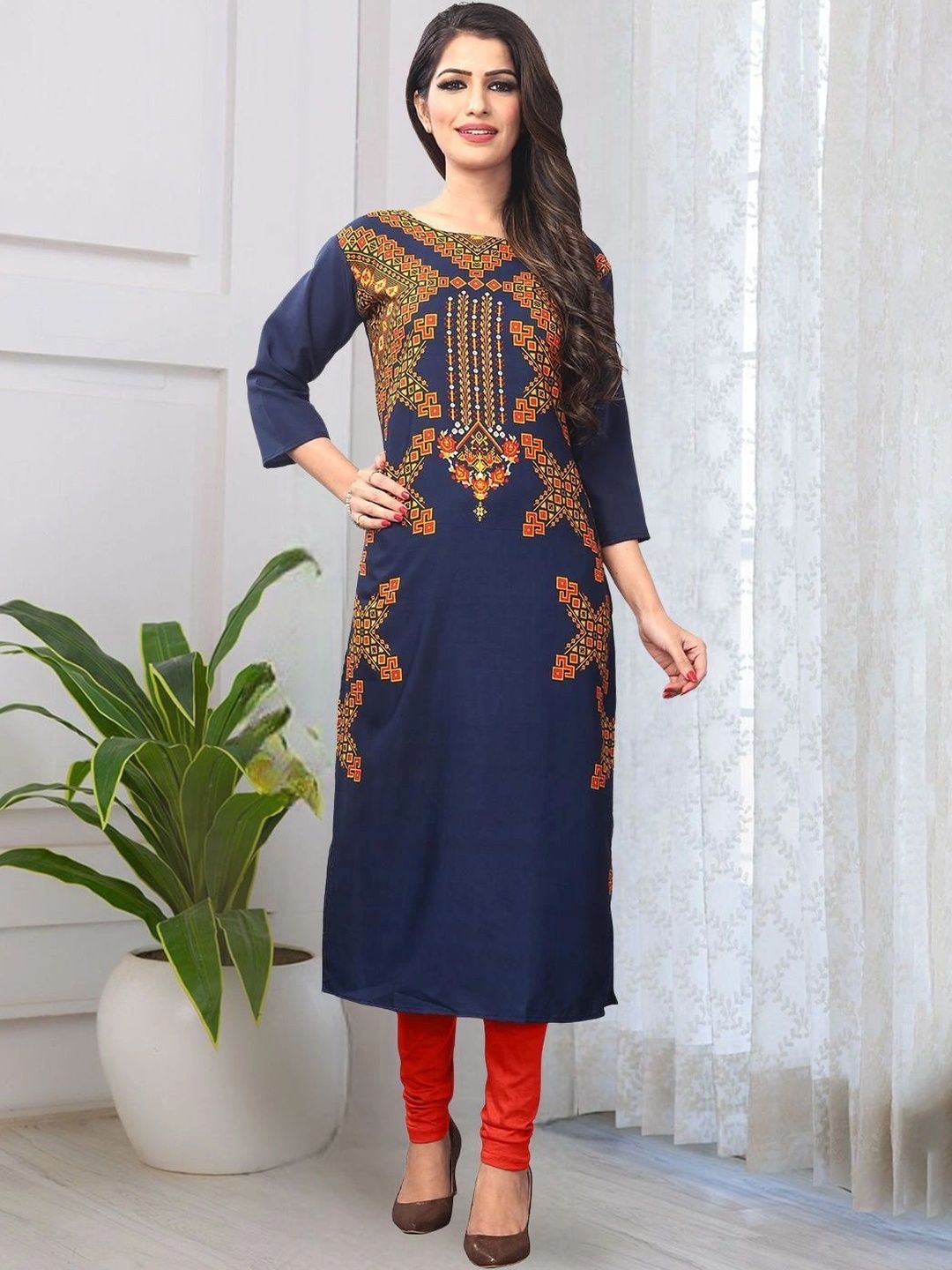 HERE&NOW Women Ethnic Motifs Printed Crepe Kurta-picture-36