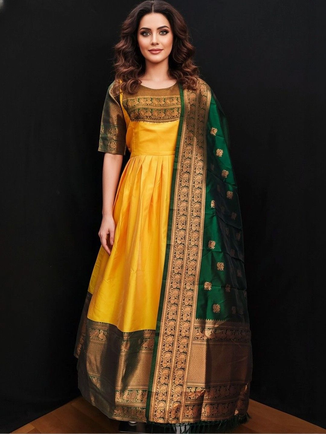 Kinjhit Fashion Patterned Ethnic Gown Dress With Dupatta-picture-24