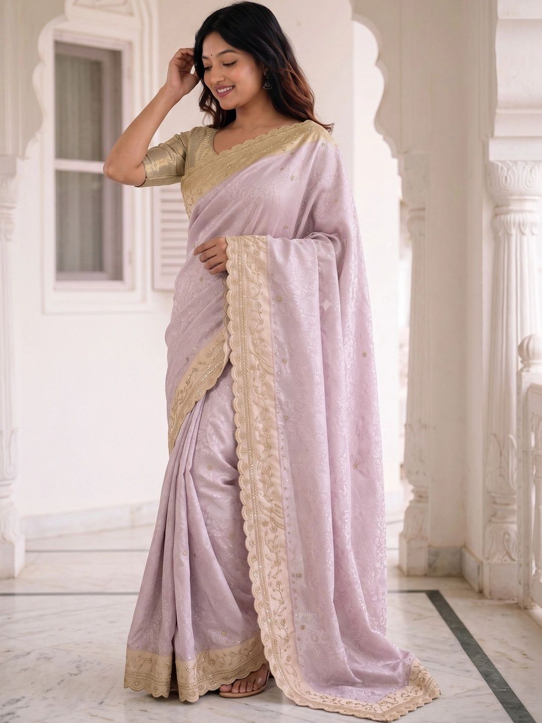 Anouk Floral Embroidered Silk Blend Banarasi Saree-picture-34
