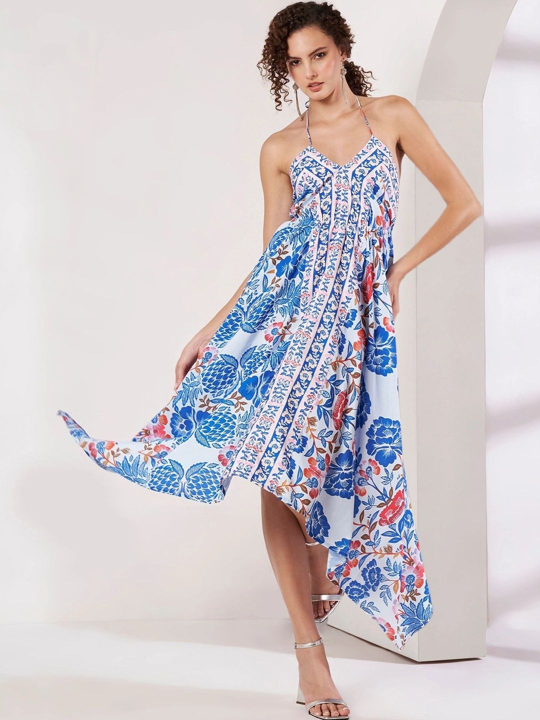 KALAMIR Floral Print Halter Neck A-Line Midi Dress-picture-5