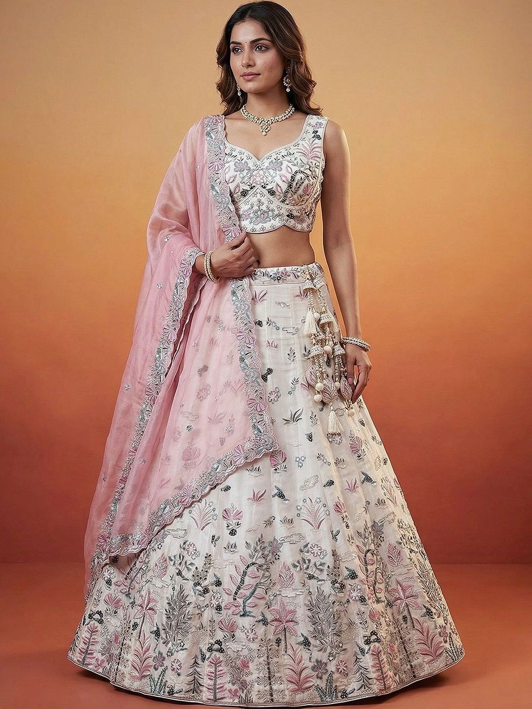 panchhi Embroidered Beads and Stones Semi-Stitched Lehenga & Blouse With Dupatta-picture-10