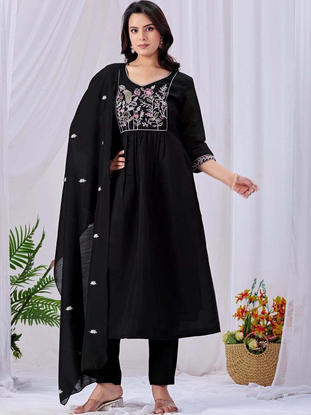 MANVAA Women Floral Embroidered Empire Thread Work Kurta with Trousers & With Dupatta-picture-24