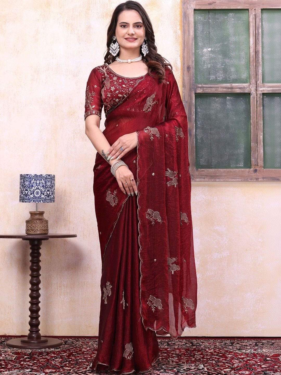 Mitera Floral Embroidered Tissue Designer Saree-image-48