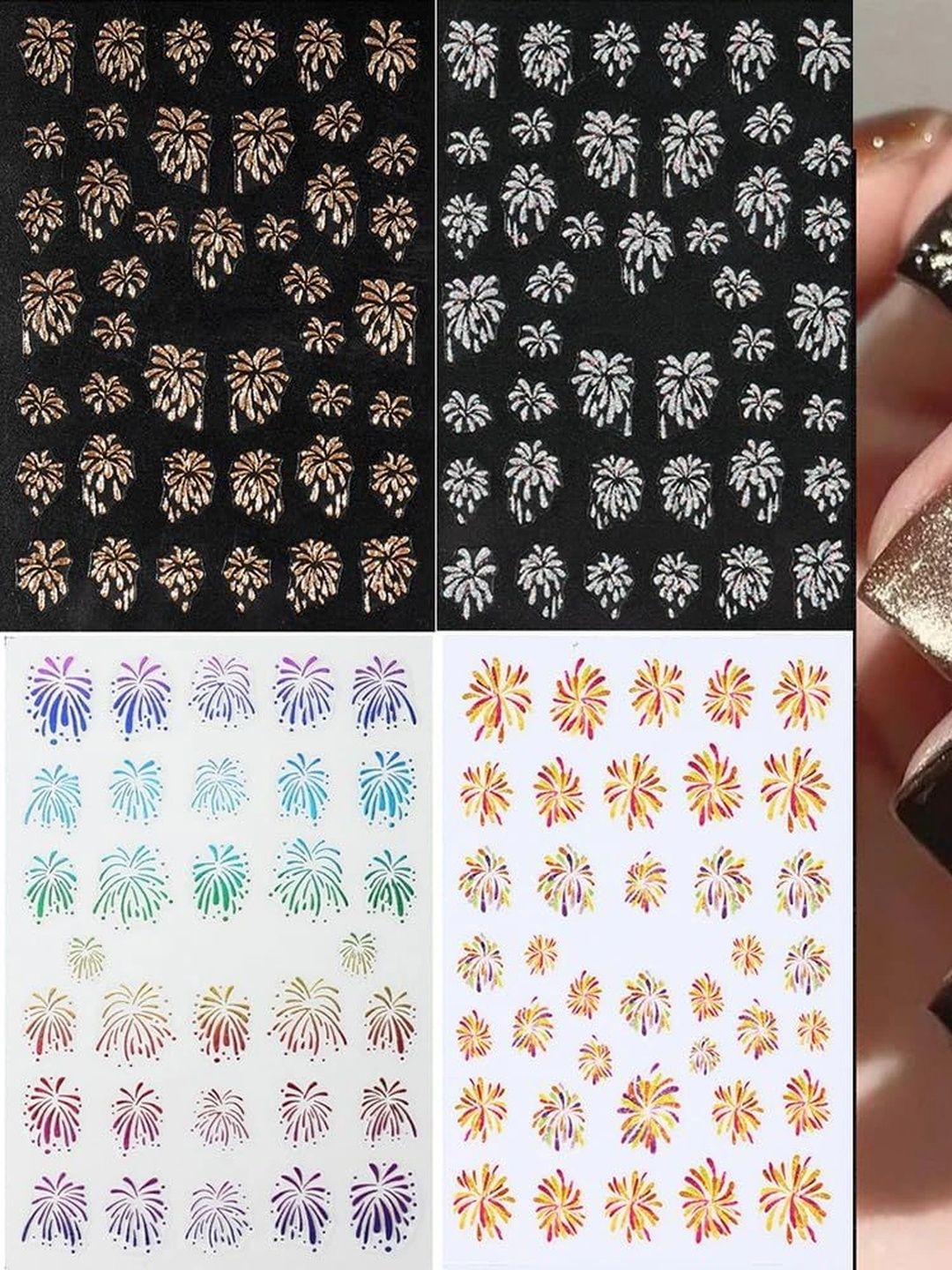 S.A.V.I Set Of 4 3D Laser Fireworks Nail Stickers-image-30