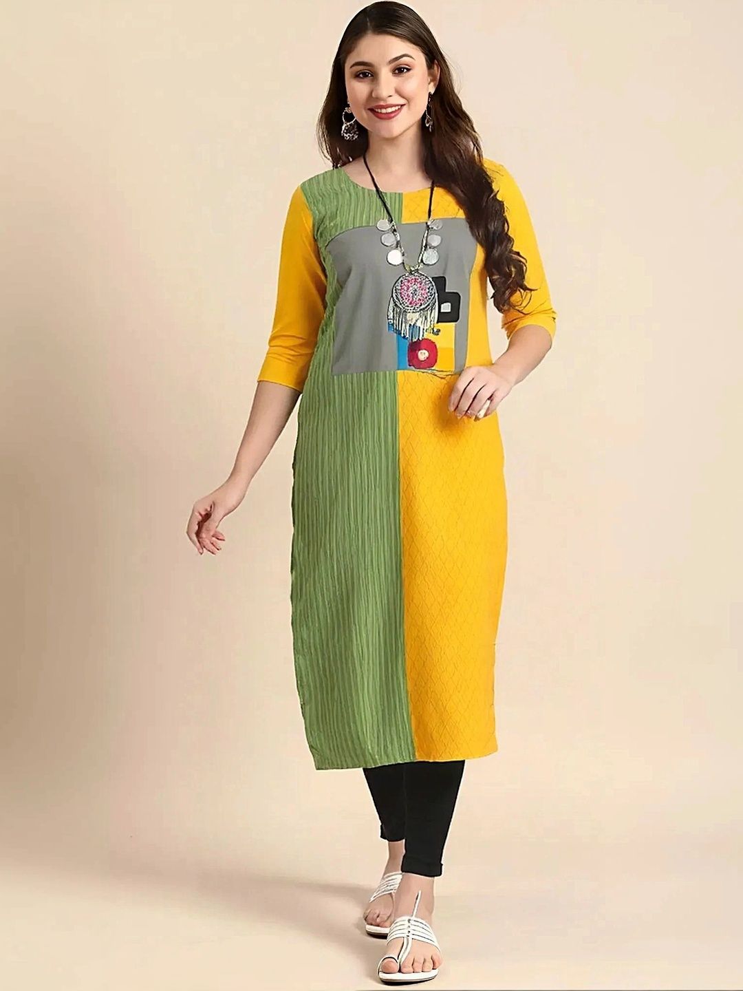 HERE&NOW Women Colourblocked Crepe Kurta-picture-27