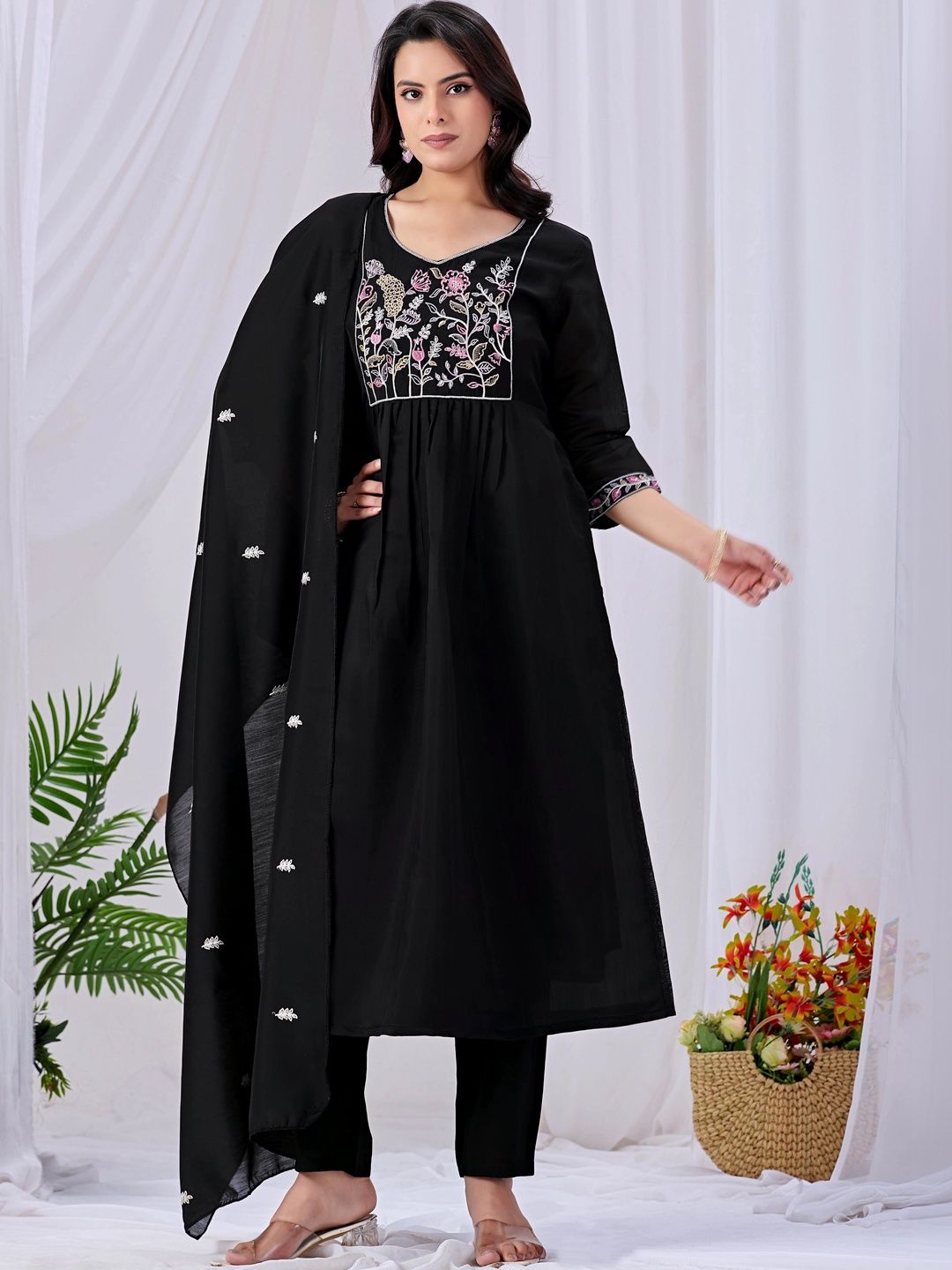 MANVAA Women Floral Embroidered Empire Thread Work Kurta with Trousers & With Dupatta-picture-49