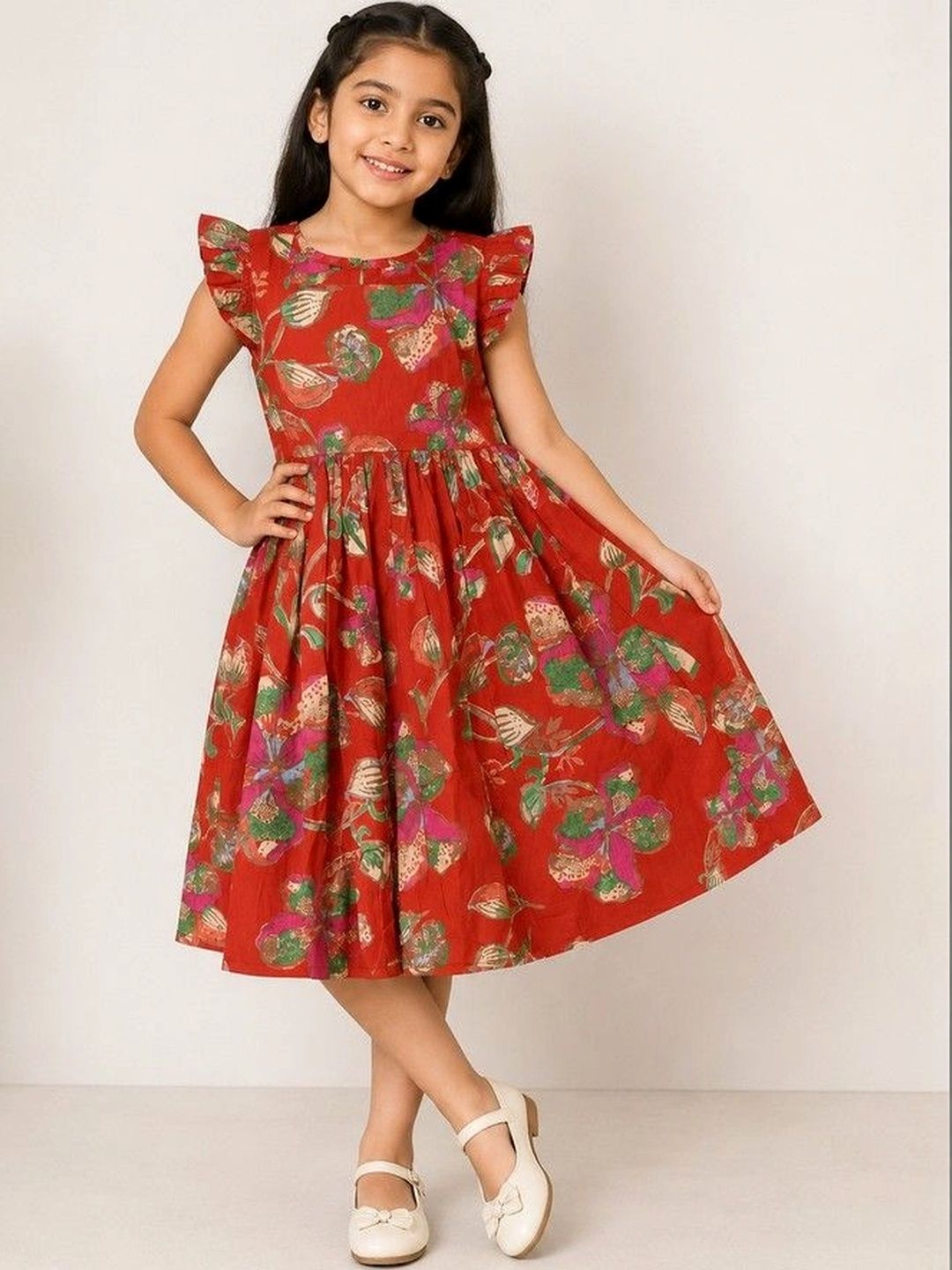 KALINI Floral Print Flutter Sleeve Ruffled A-Line Dress-picture-11