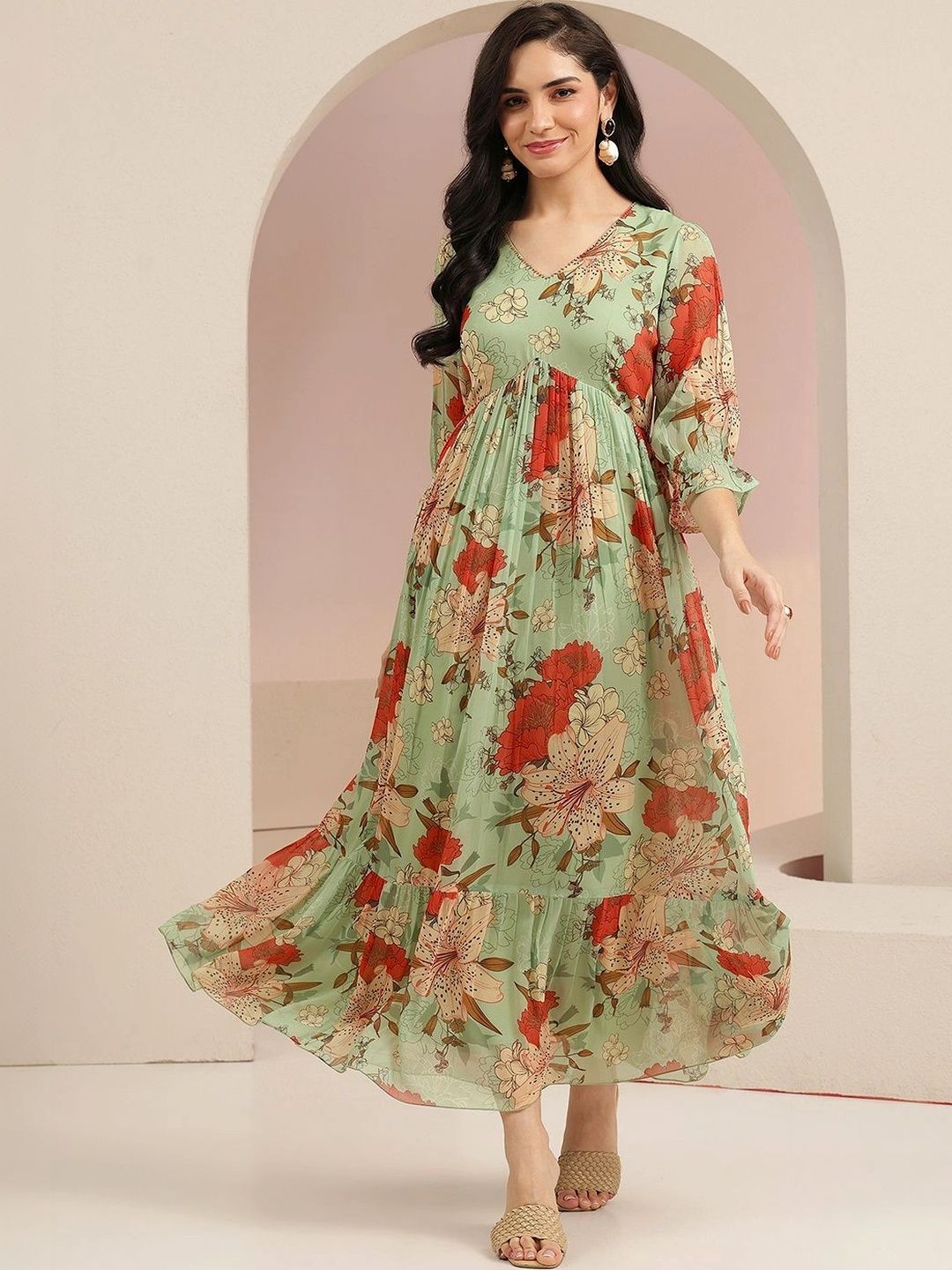 Libas Floral Print Chiffon A-Line Maxi Dress-picture-37